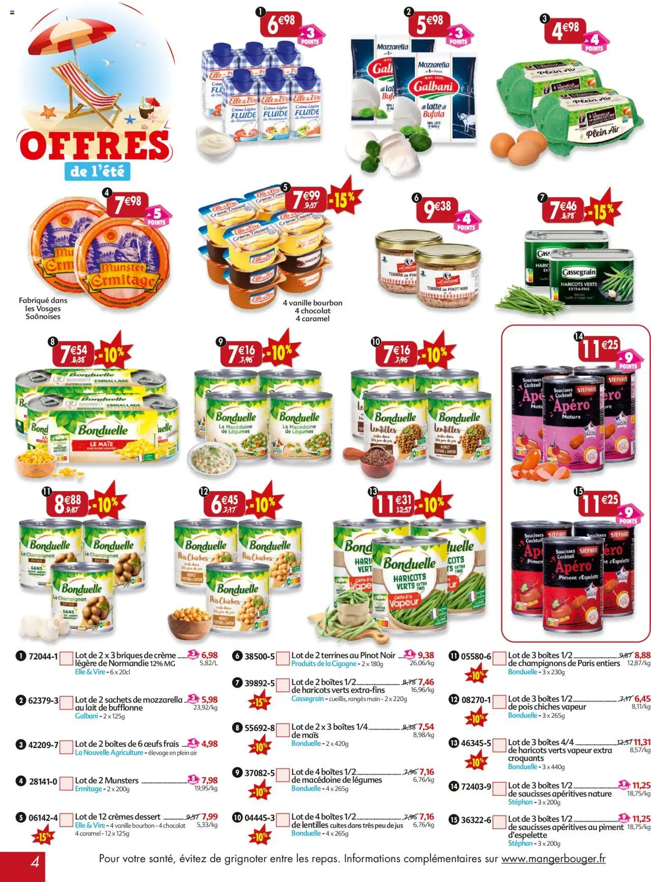 | Page: 4 | Produits: Haricots verts, Mozzarella, Briques, Lait