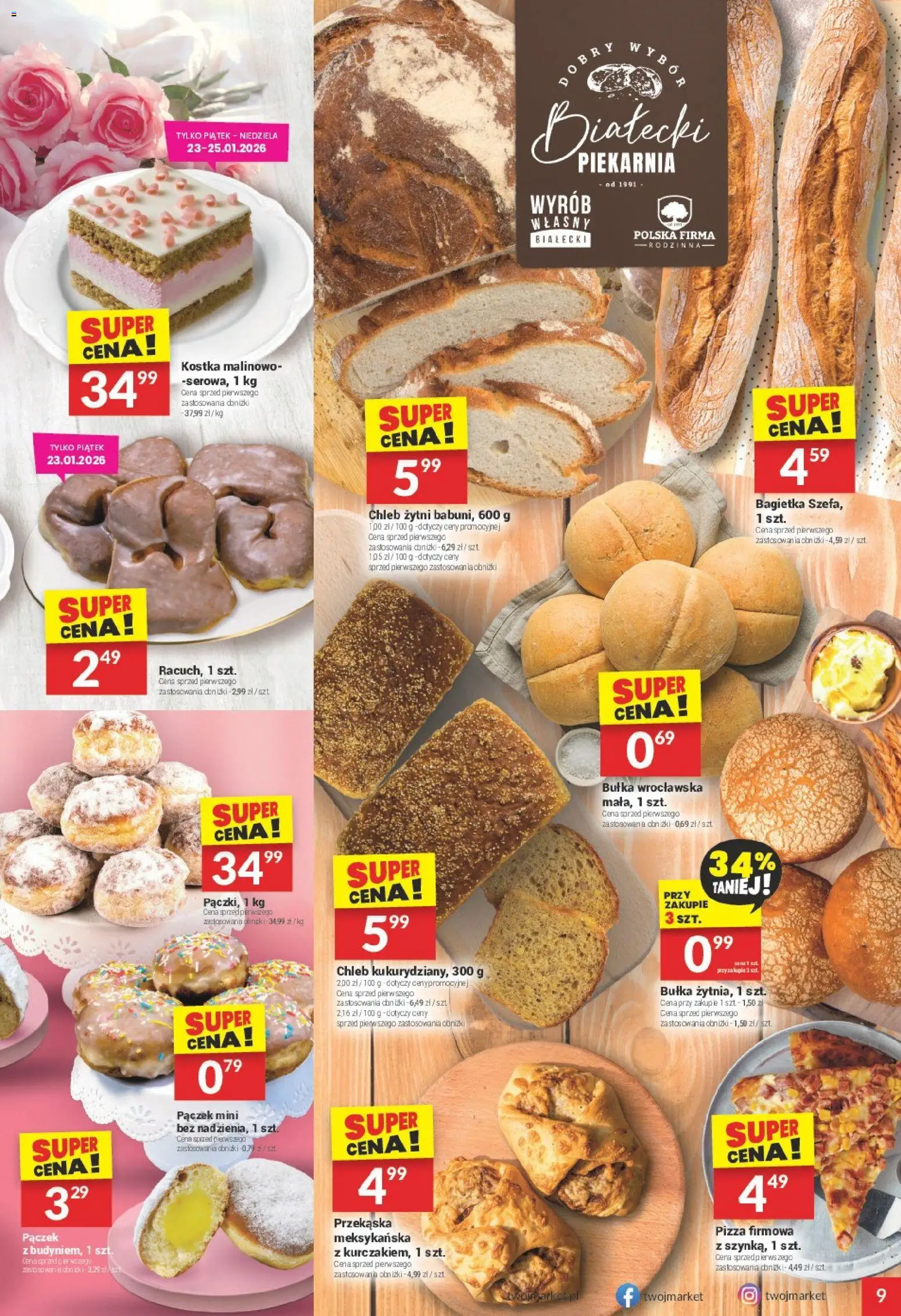 Twój Market Gazetka od 21.01.2026 | Strona: 9 | Produkty: Chleb żytni, Piekarnia, Bułka, Bagietka