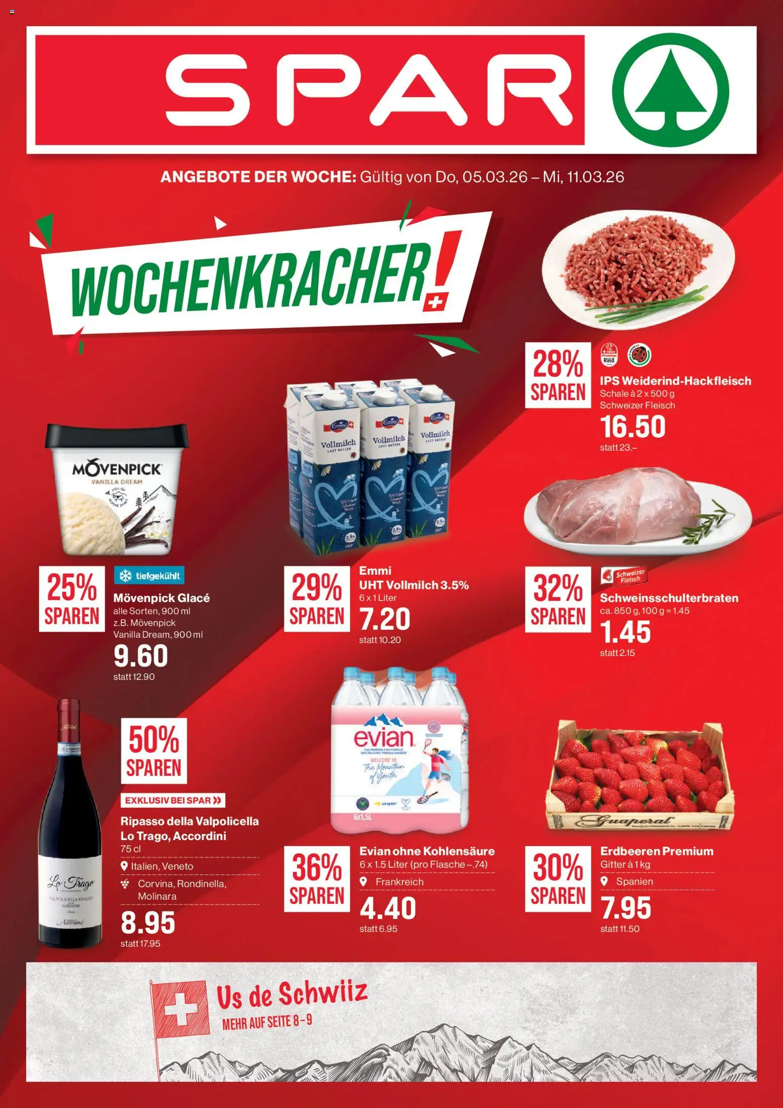 SPAR aktionen – gültig ab 05.03.2026 | Seite: 1 | Produkte: Gitter, Glace, Erdbeeren