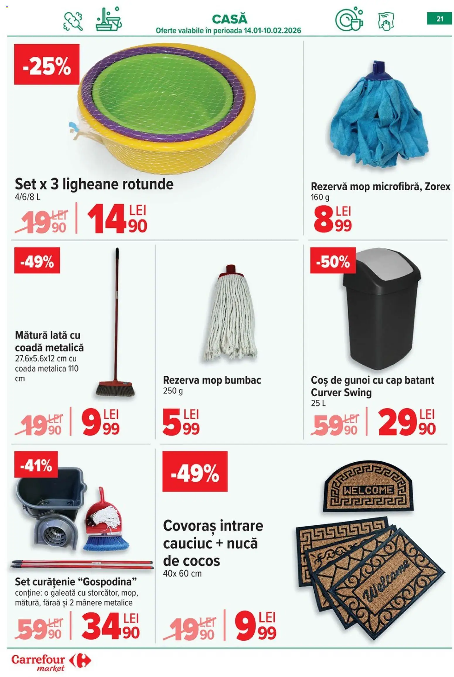 Noul catalog Carrefour – valabil de la 14.01.2026 | Pagină: 22 | Produse: Mop, Mătură, Coș, Bisiklet Aparatları