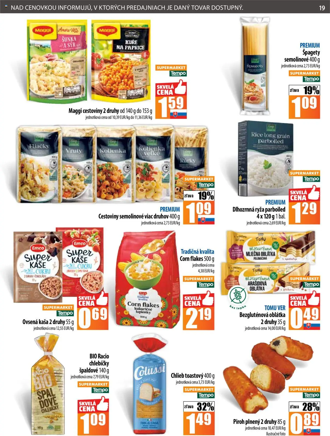 Nové COOP Jednota akcie – leták je platný od 18.09.2025 | Strana: 19 | Produkty: Syr, Chlieb, Ryža, Špagety