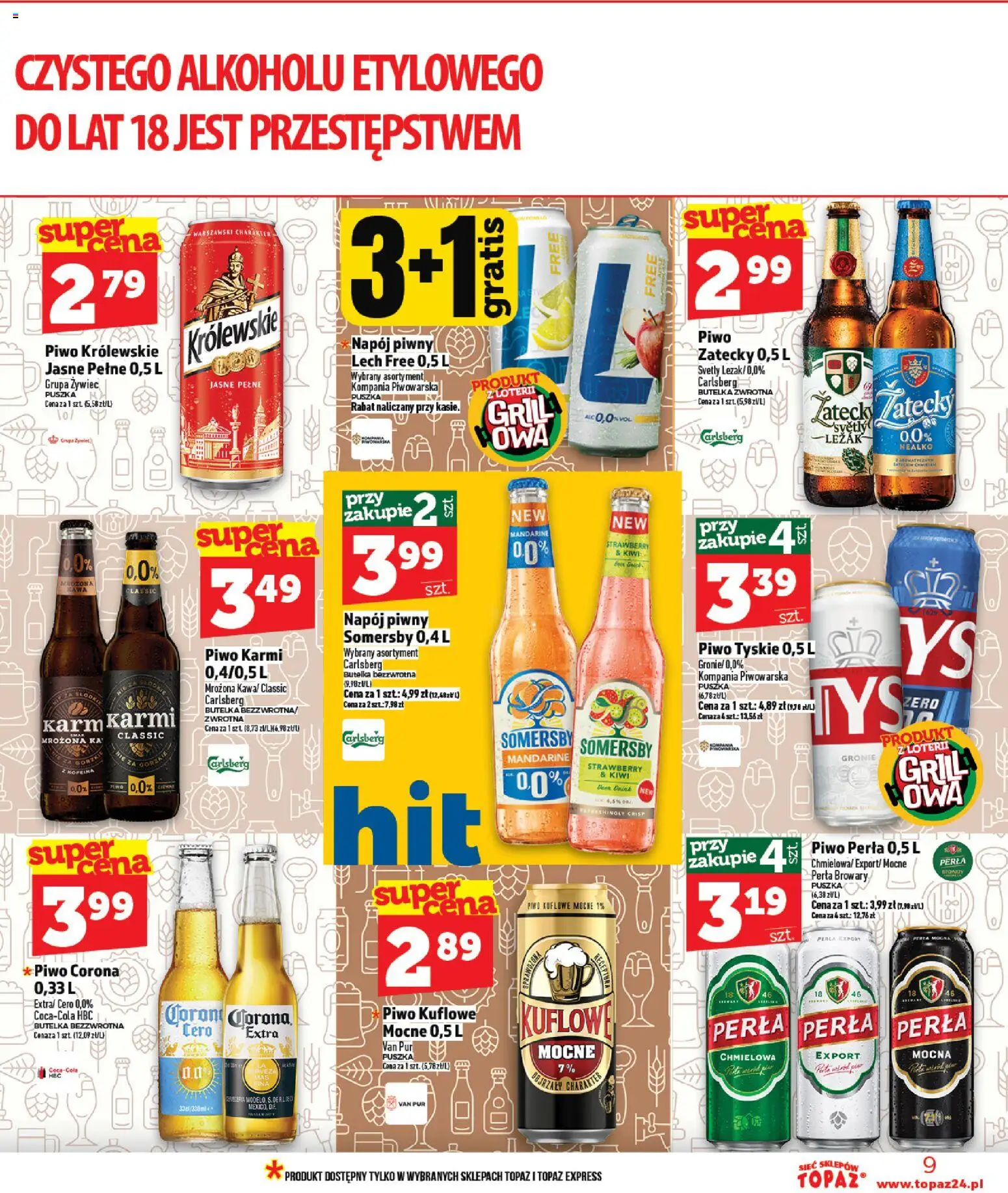 Topaz gazetka od 30.04.2026 | Strona: 9 | Produkty: Leżak, Piwo perła, Tyskie, Piwo