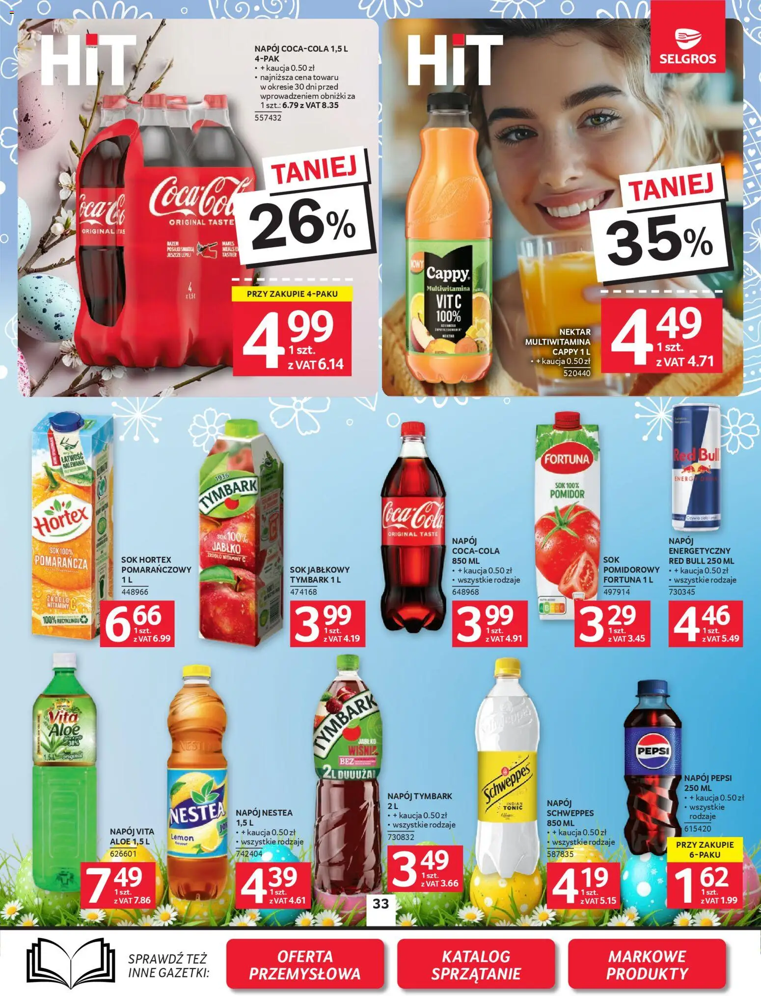 Selgros cash&carry gazetka od 26.03.2026 | Strona: 33 | Produkty: Red bull, Sok jabłkowy, Pepsi, Sok