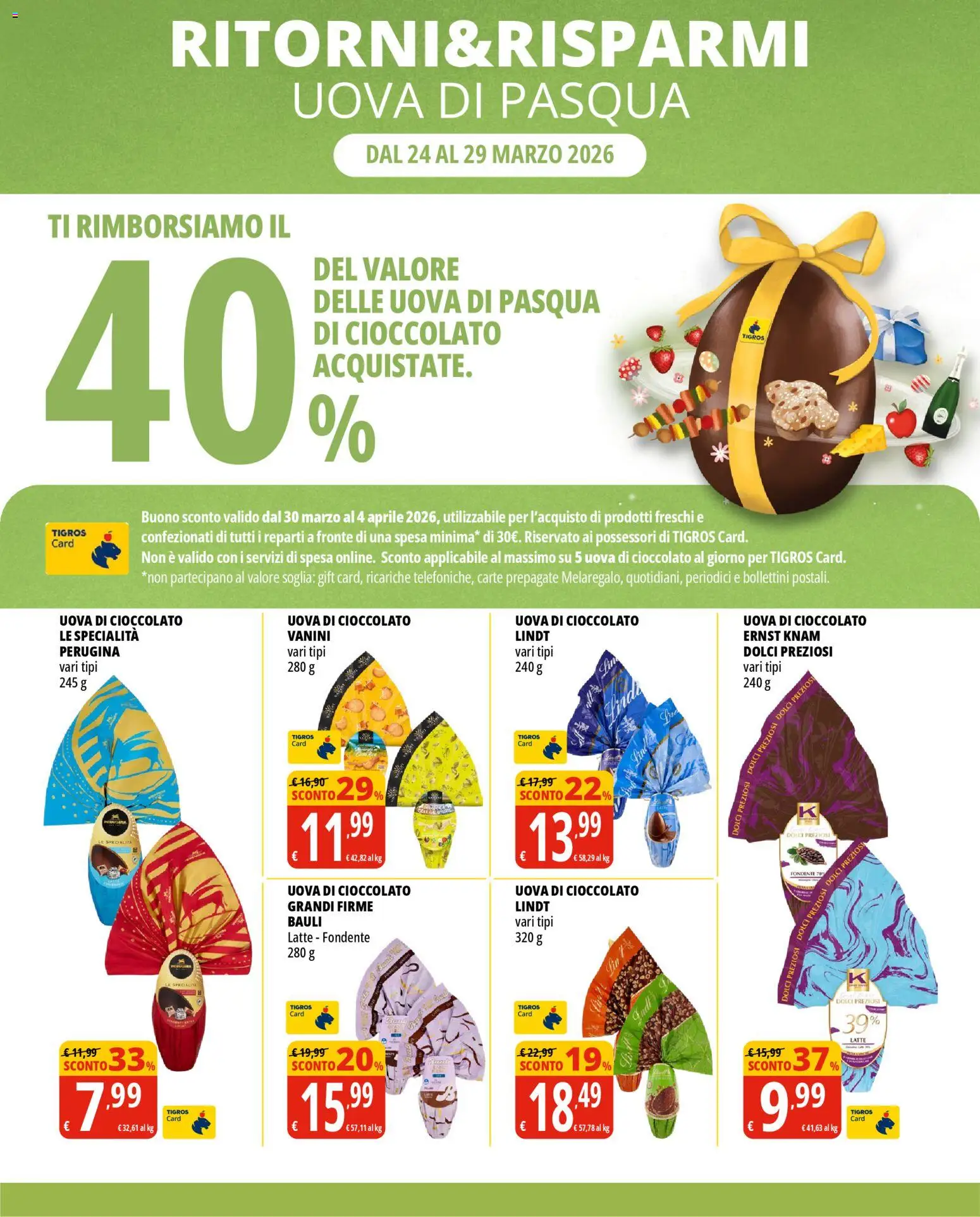 Volantino Tigros del 24.03.2026 | Pagina: 2 | Prodotti: Uova, Cioccolato, Latte