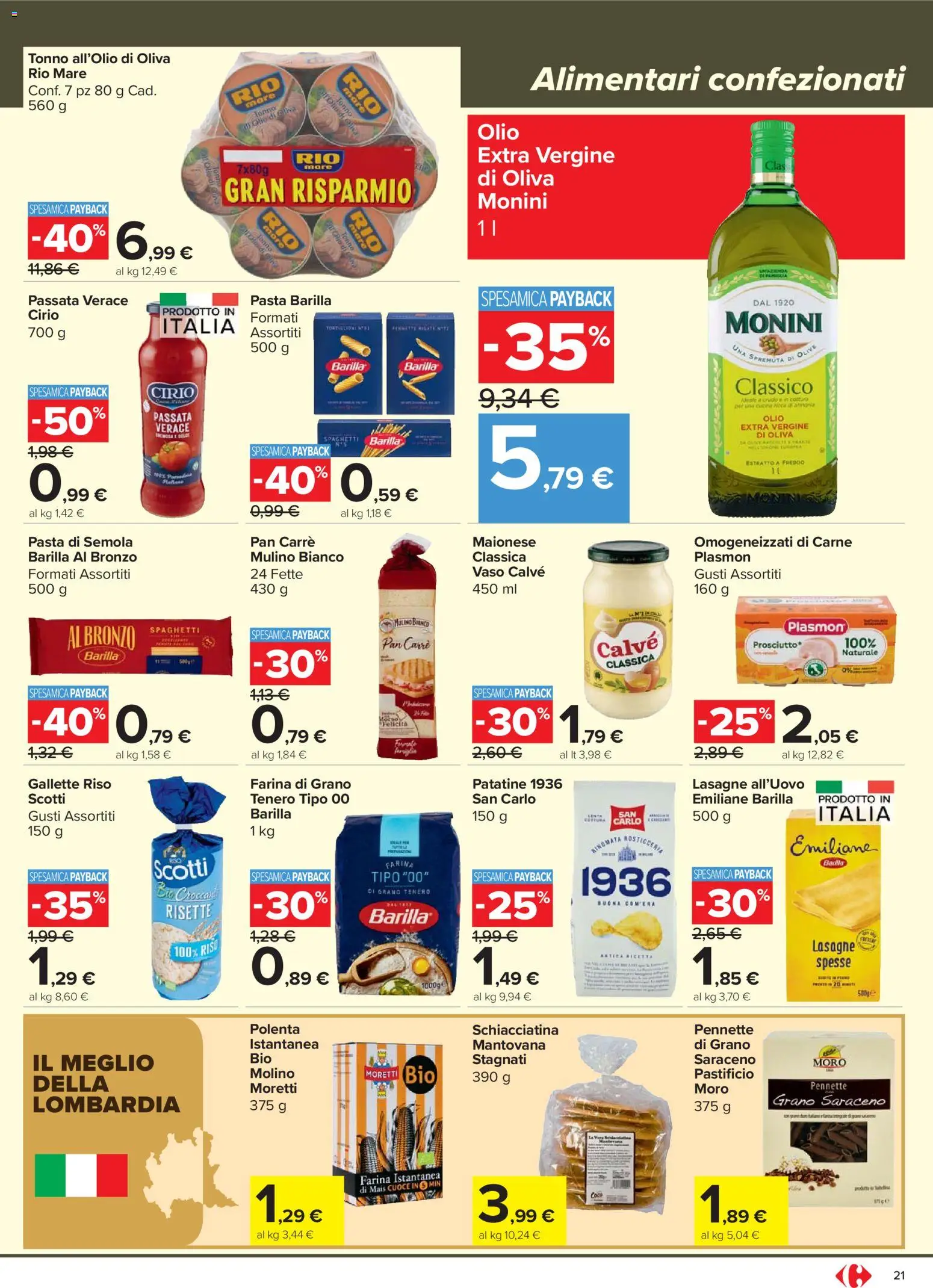 Volantino Carrefour del 24.03.2026 | Pagina: 21 | Prodotti: Pasta, Olio extra vergine, Pennette, Vaso