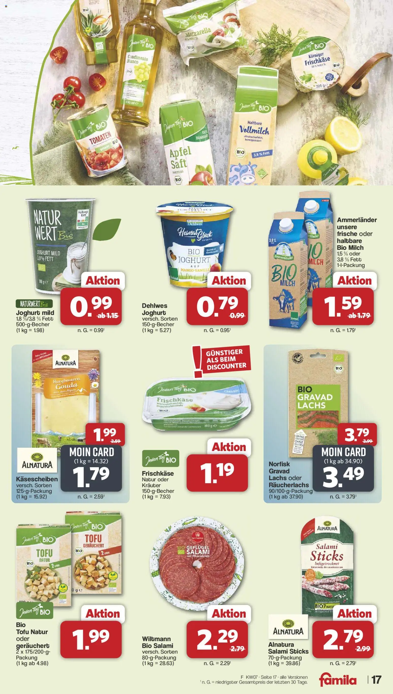 Famila Nordwest Prospekt 	 – gültig ab 08.02.2026 | Seite: 17 | Produkte: Milch, Mozzarella, Gouda, Salami
