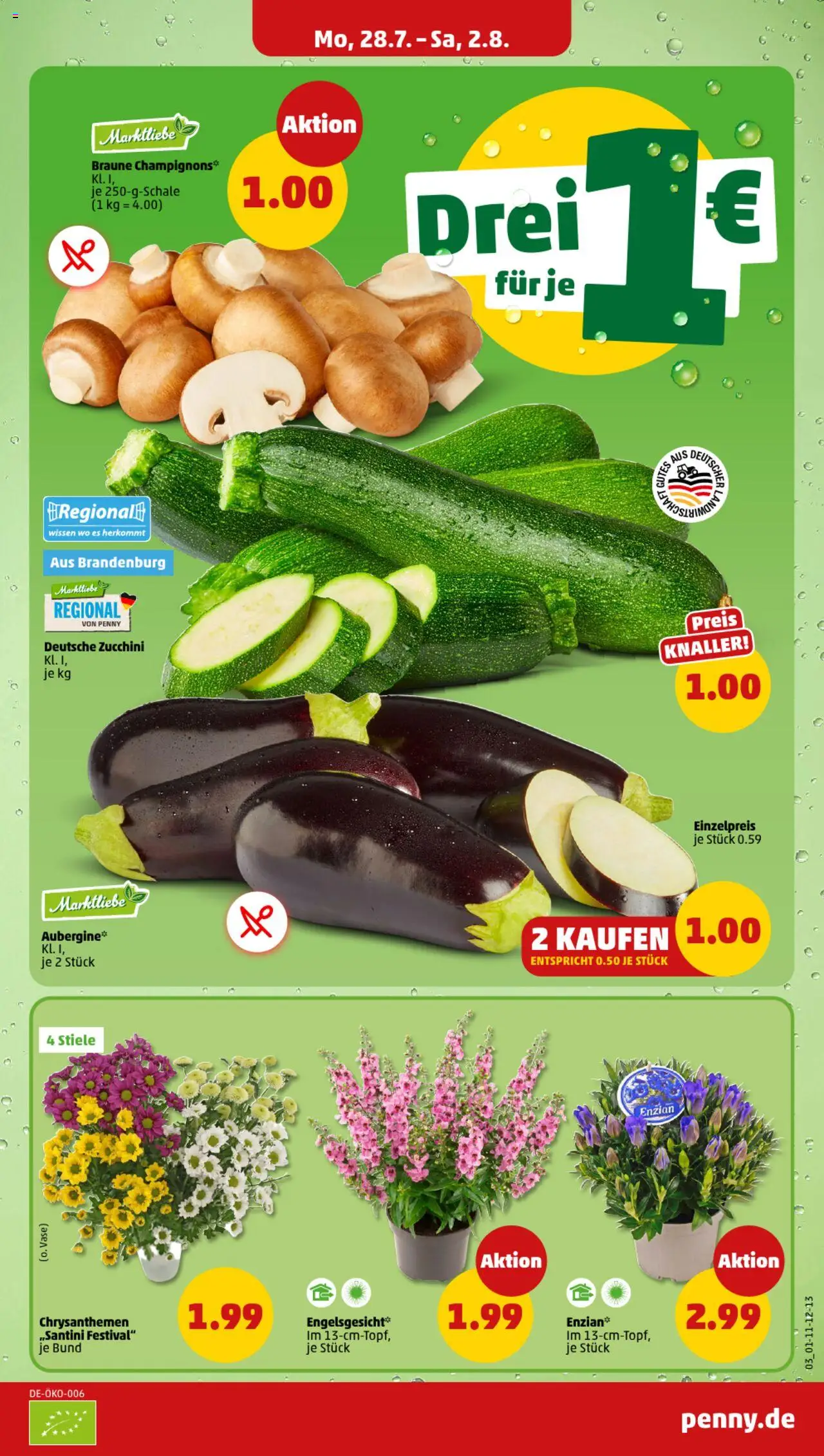 Penny Prospekt 	 - gültig ab dem 28.07.2025 | Seite: 3 | Produkte: Vase, Champignons, Aubergine, Zucchini