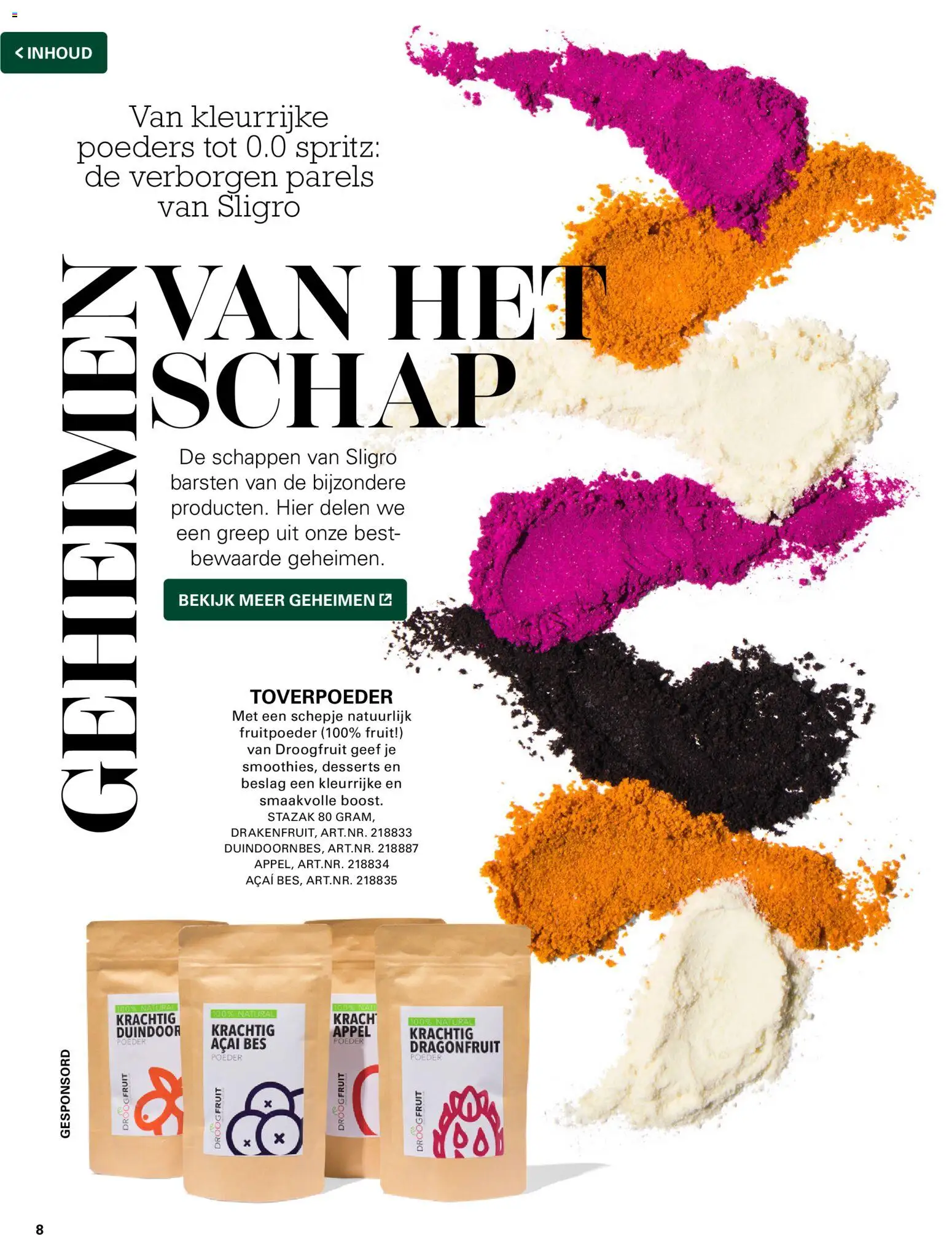 {H1} | Pagina: 8 | Producten: Poeder, Fruit, Appel