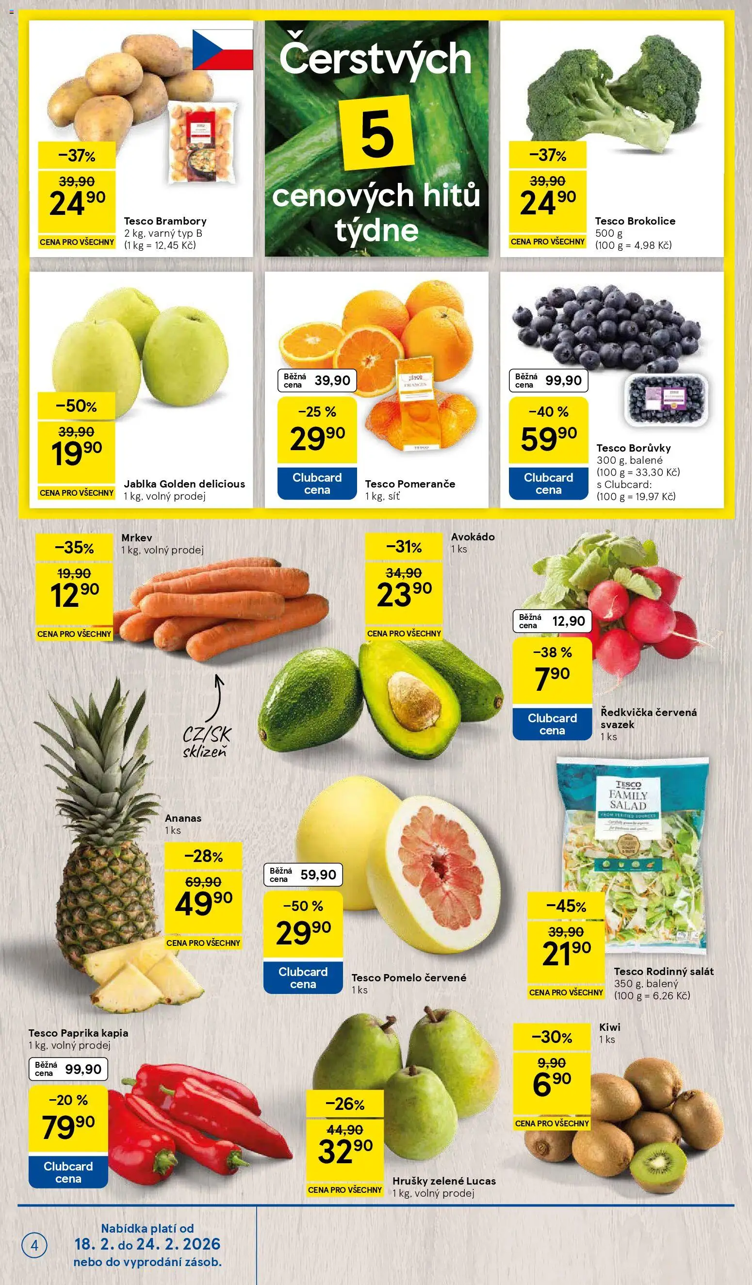 Tesco leták - Hypermarket od 18.02.2026 | Strana: 4 | Produkty: Jablka, Pomeranče, Kiwi, Brambory