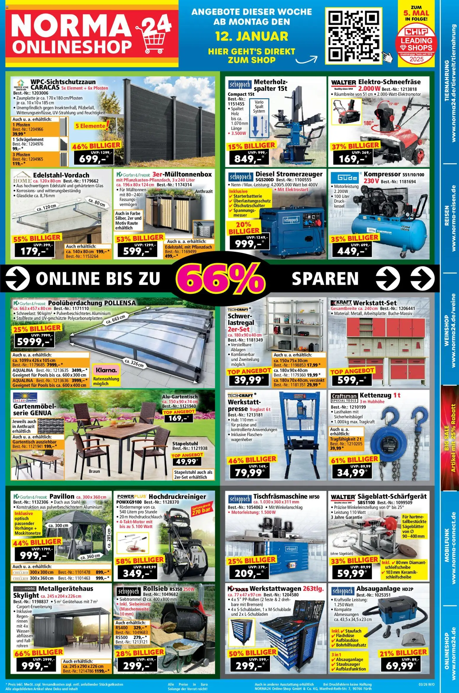 Norma Onlineshop – gültig ab 12.01.2026 | Seite: 1 | Produkte: Top, Staubsauger, Gartenmöbel, Wasser
