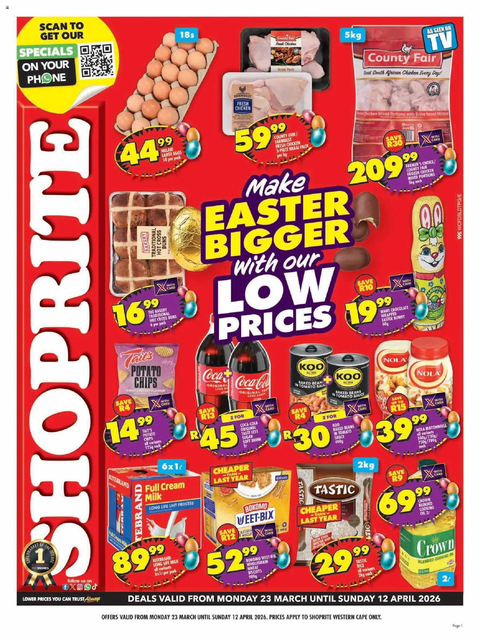 New Shoprite catalogue – valid from 23.03.2026 | Page: 1 | Products: Beans, Baked beans, Buns, Cream