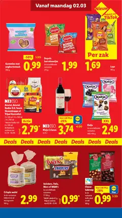Snickers, Twix, Mars of M&M's, In verschillende varianten 77-150 g *M&M's pinda 82 g. Prijzen variëren van €0.99 - €1.49. - Voorbeeld van een folder van Lidl, geldig van 02.03.2026 | Pagina: 11