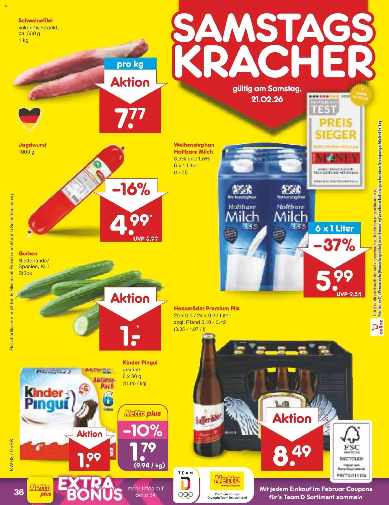 Netto Marken-Discount - Netto: Wochenangebote – gültig ab 16.02.2026 | Seite: 50 | Produkte: Milch, Pils, Schweinefilet, Wurst