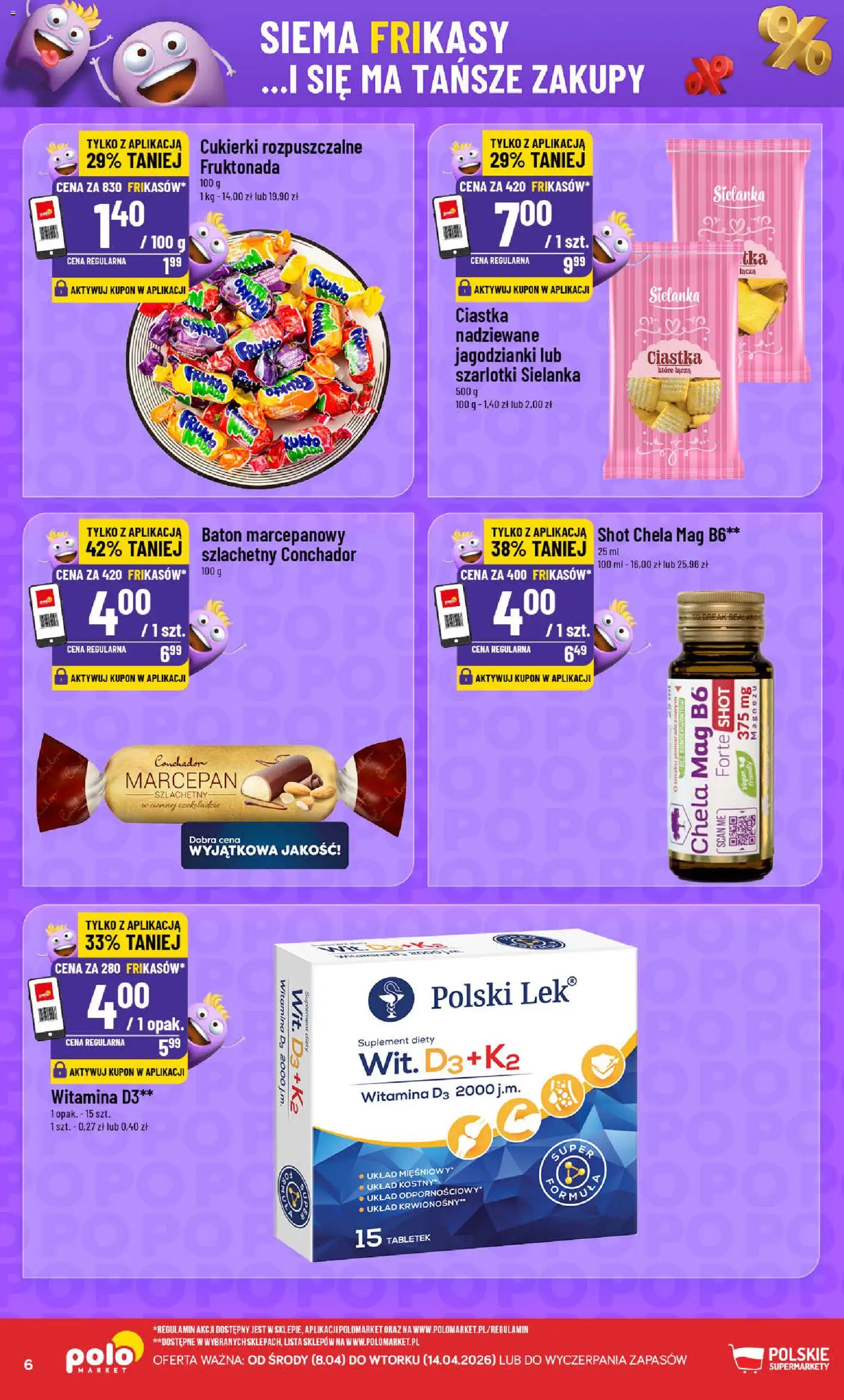 POLOmarket gazetka - Frikasowe Hity od 08.04.2026 | Strona: 6 | Produkty: Baton, Cukierki, Ciastka, Marcepan