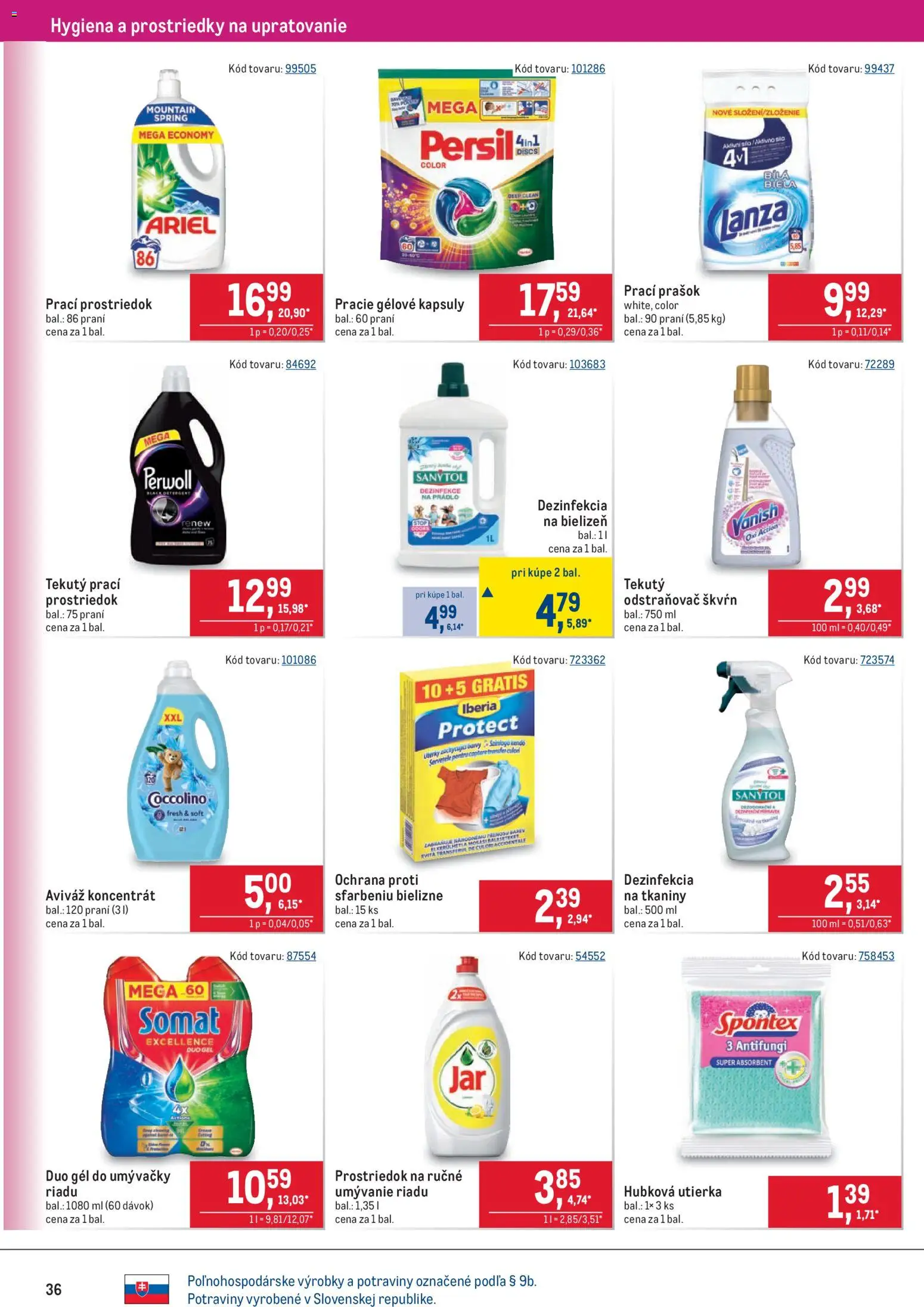 Nové Metro akcie – leták je platný od 14.01.2026 | Strana: 36 | Produkty: Perwoll, Prací prášok, Sanytol, Aviváž