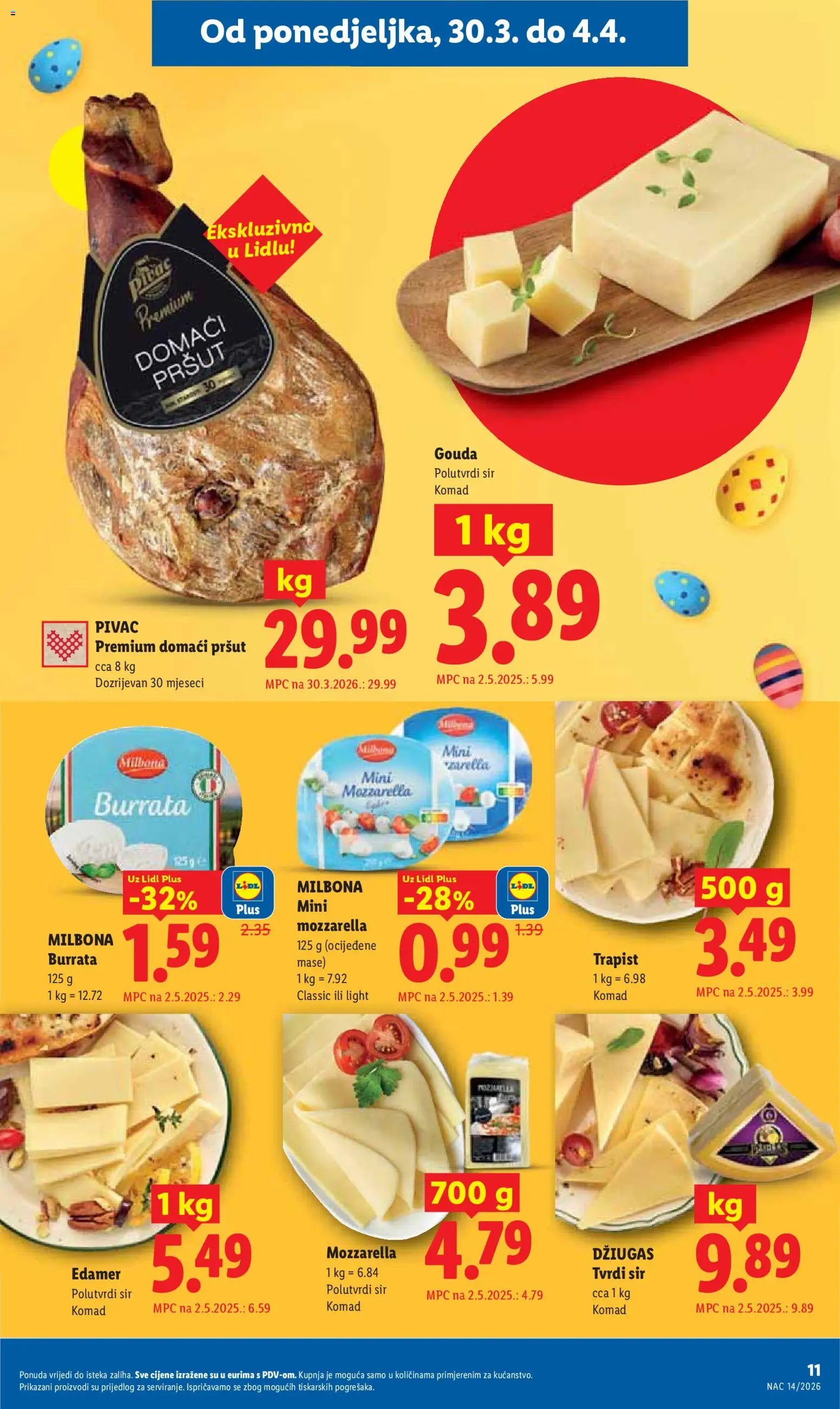 Lidl katalog | vrijedi od 30.03.2026 | Stranica: 11 | Proizvodi: Sir, Trapist, Džiugas, Tvrdi sir