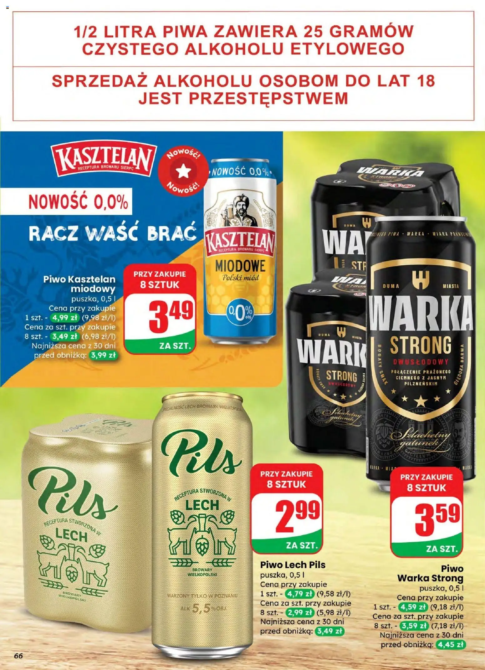 Dino gazetka od 04.03.2026 | Strona: 66 | Produkty: Miód, Warka, Piwo Warka, Piwo
