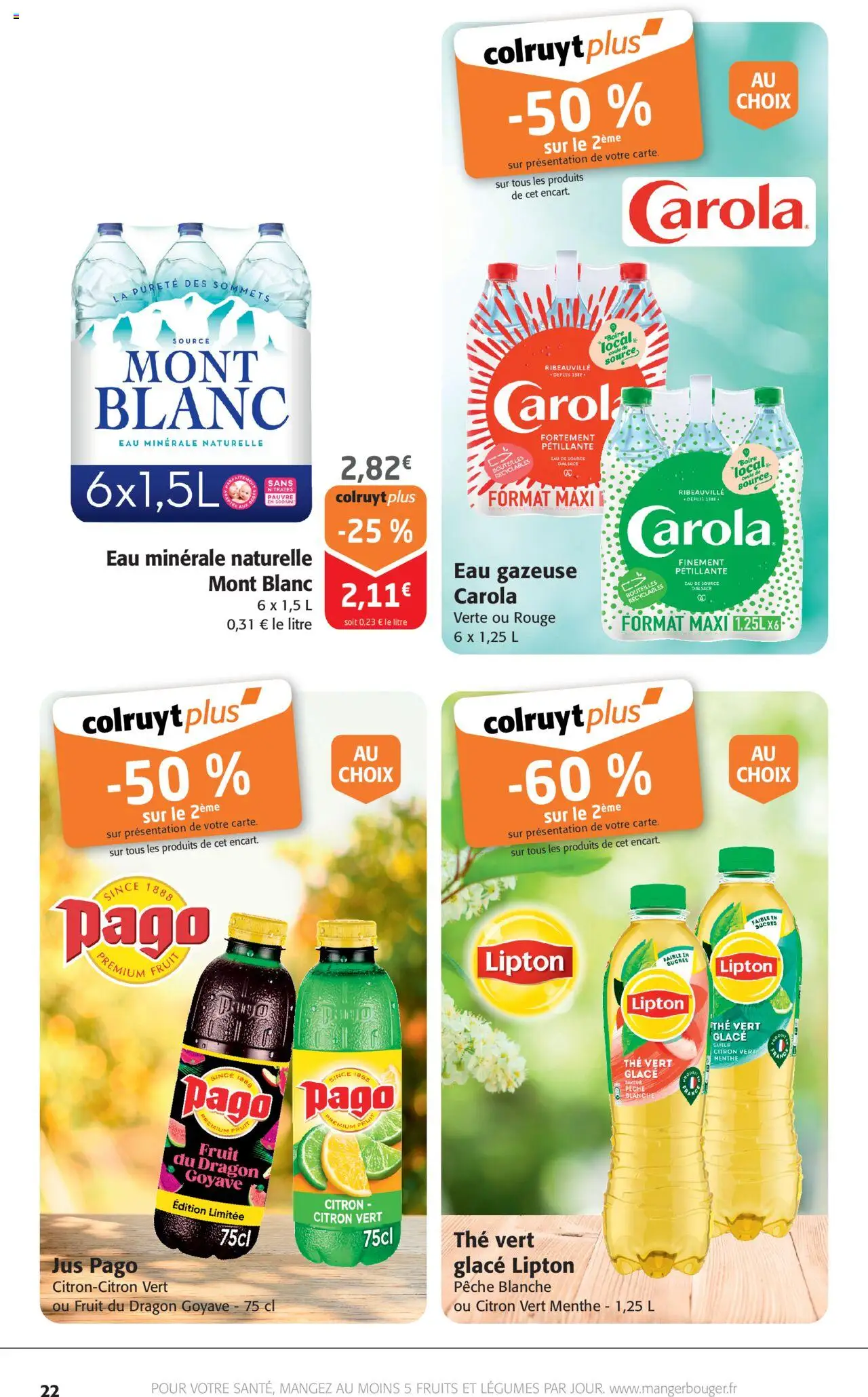 {H1} | Page: 22 | Produits: Citron vert, Eau minérale naturelle, Eau de source, Thé