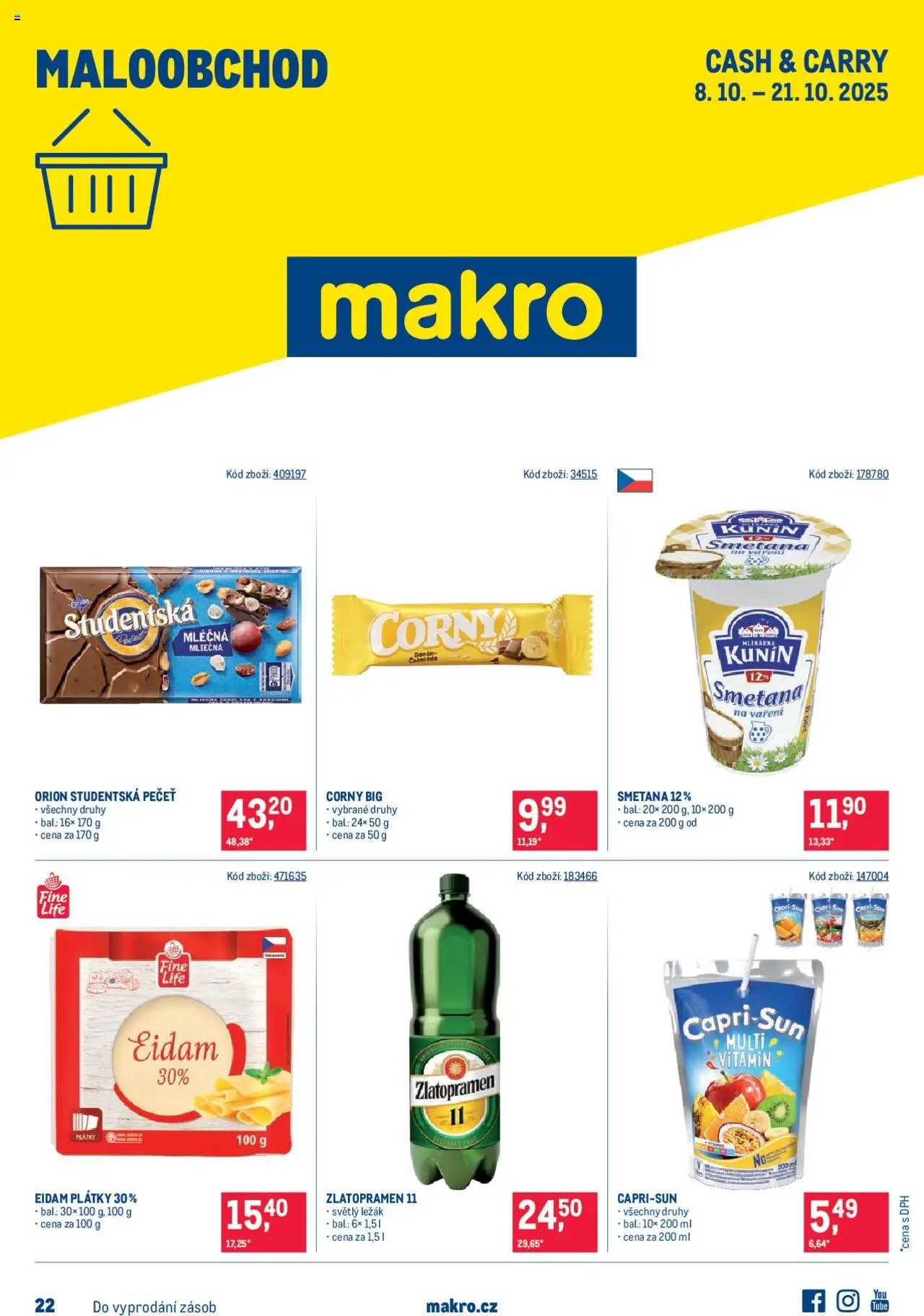 Makro leták - Maloobchod od 08.10.2025 | Strana: 1 | Produkty: Zlatopramen, Smetana, Eidam, Capri Sun