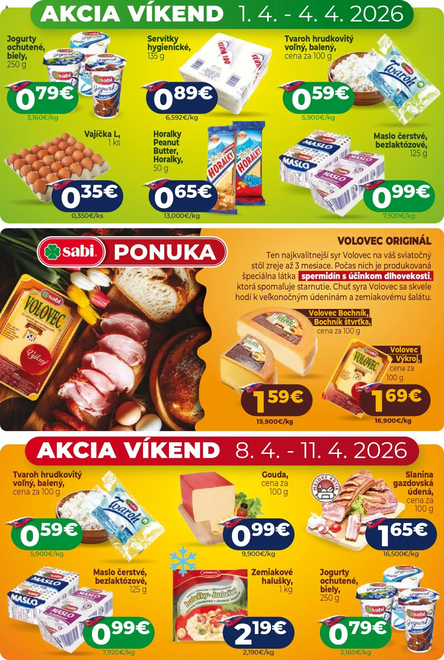 Nové Milk Agro akcie – leták je platný od 01.04.2026 | Strana: 3 | Produkty: Stôl, Syr, Slanina
