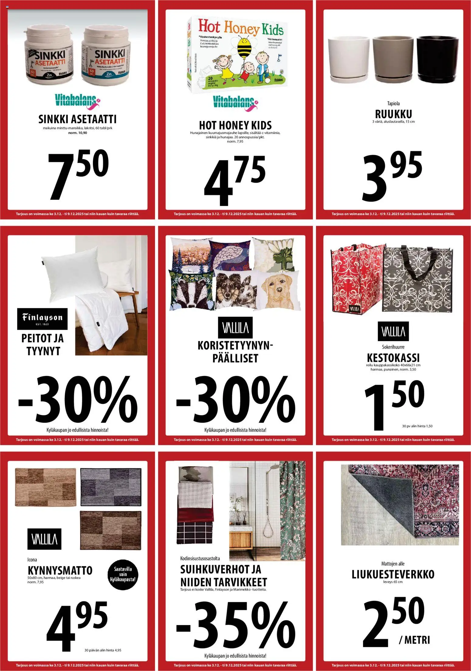 Tuuri tarjoukset – voimassa 03.12.2025 alkaen | Sivu: 22 | Tuotteet: Tyynyt, Kynnysmatto