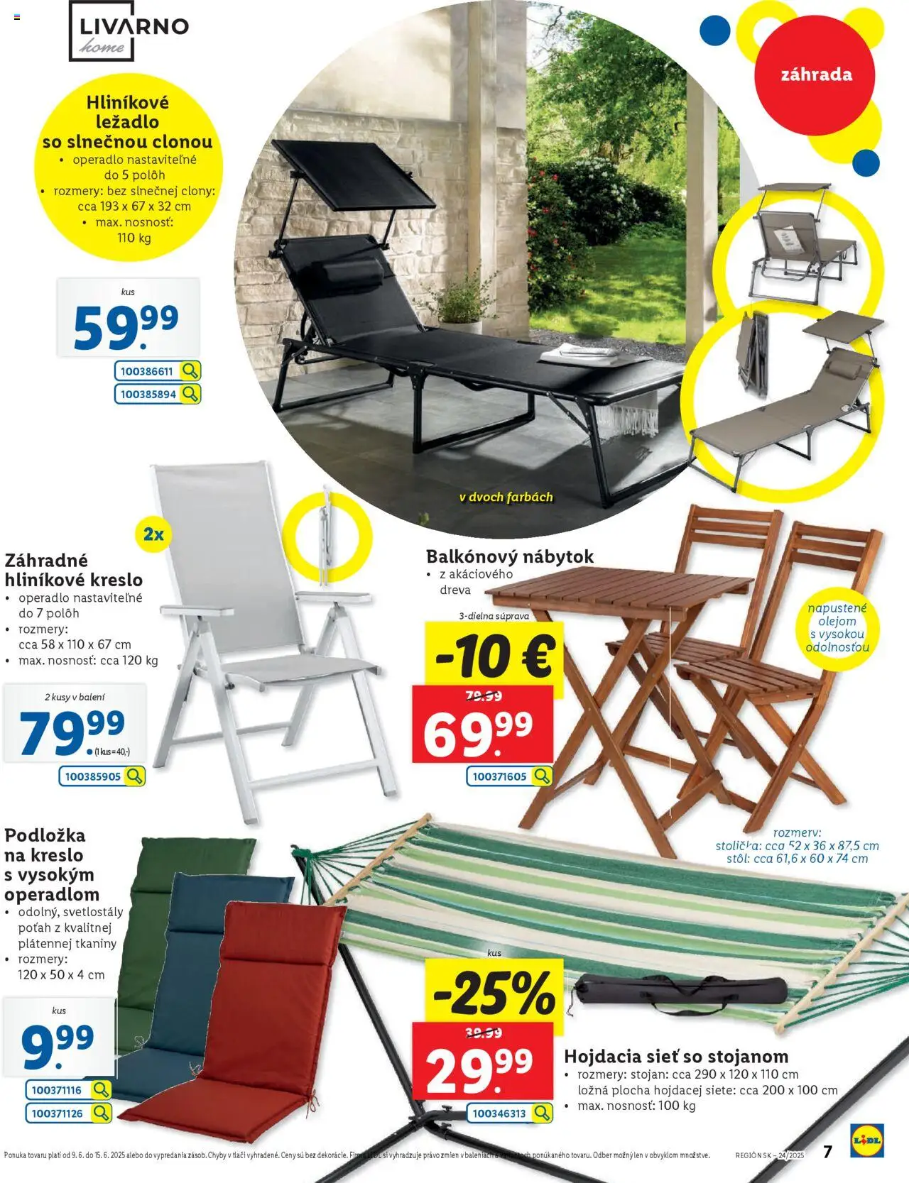 Lidl online magazín │ platný od 09.06.2025 | Strana: 7 | Produkty: Nábytok, Stôl, Hojdacia sieť, Balkónový nábytok