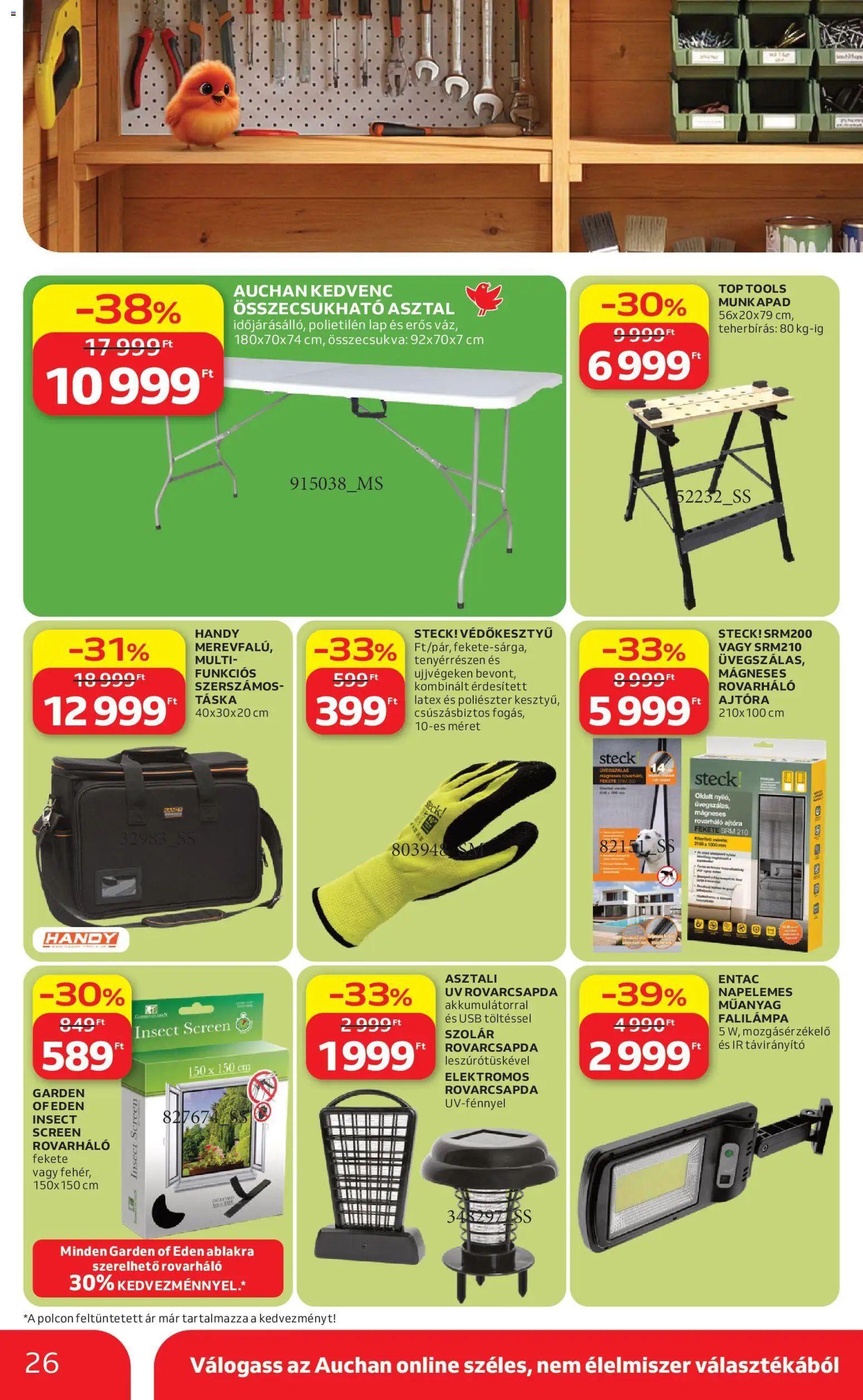 Auchan akciós ujság - amely érvényes a következő dátumtól: 16.04.2026 | Oldal: 26 | Termékek: Mozgásérzékelő, Munkapad, Táska, Asztal