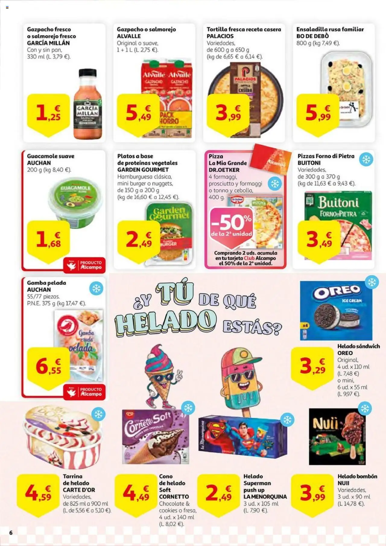 Alcampo - HP catalan │ válido desde el 01.07.2025 | Página: 6 | Productos: Ensaladilla, Pizza, Guacamole, Helado