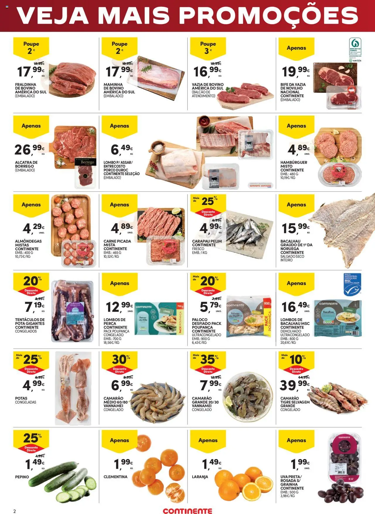 Continente - Fim de Semana │ válido de 03.10.2025 | Página: 2 | Produtos: Bacalhau, Hambúrguer, Camarão, Carne picada