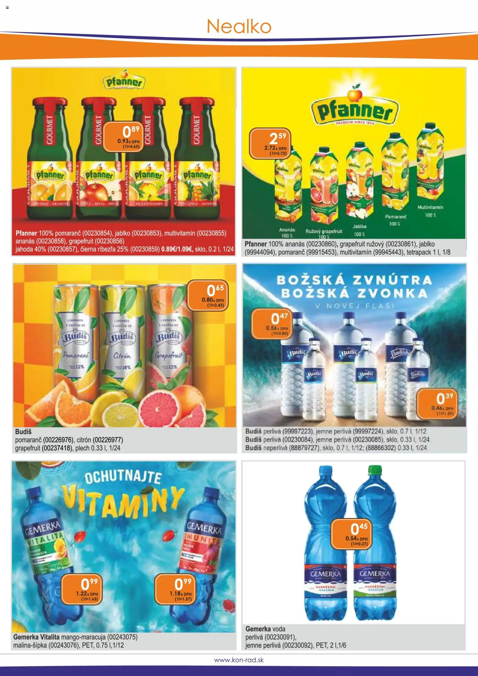 Nové KON - RAD akcie – leták je platný od 01.02.2026 | Strana: 18 | Produkty: Budiš, Ananás, Grapefruit, Voda