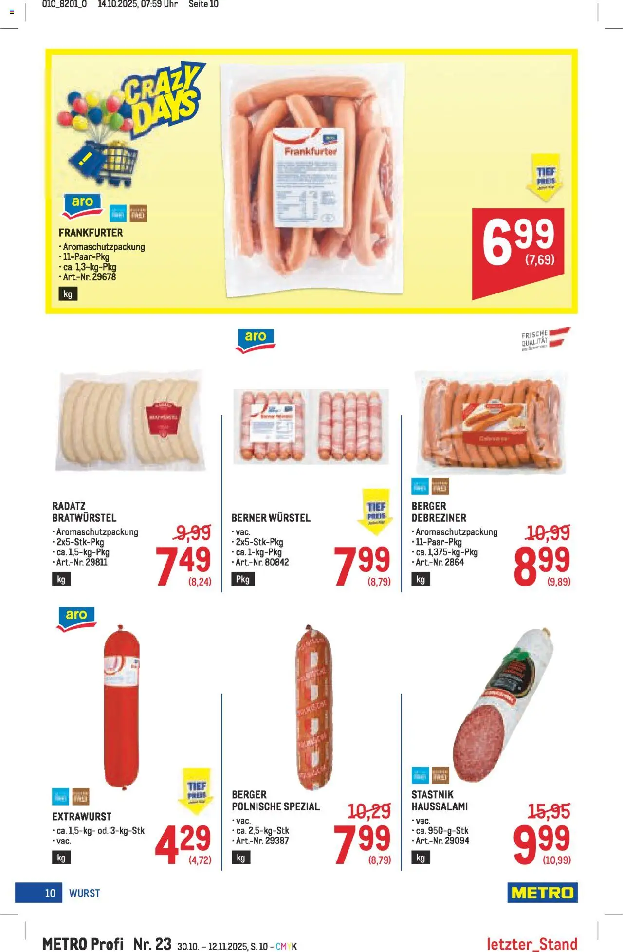 Metro angebote Profi gültig ab 30.10.2025 | Seite: 10 | Produkte: Wurst, Uhr