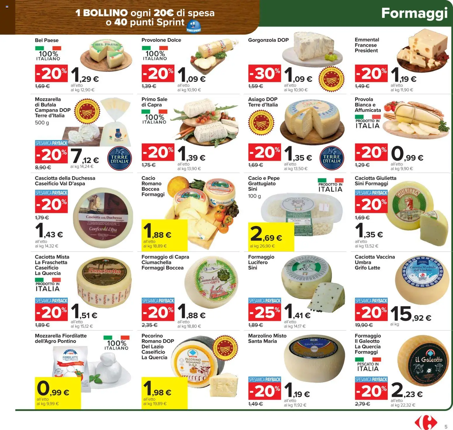 Volantino Carrefour del 17.02.2026 | Pagina: 5 | Prodotti: Provolone, Sale, Pepe, Mozzarella