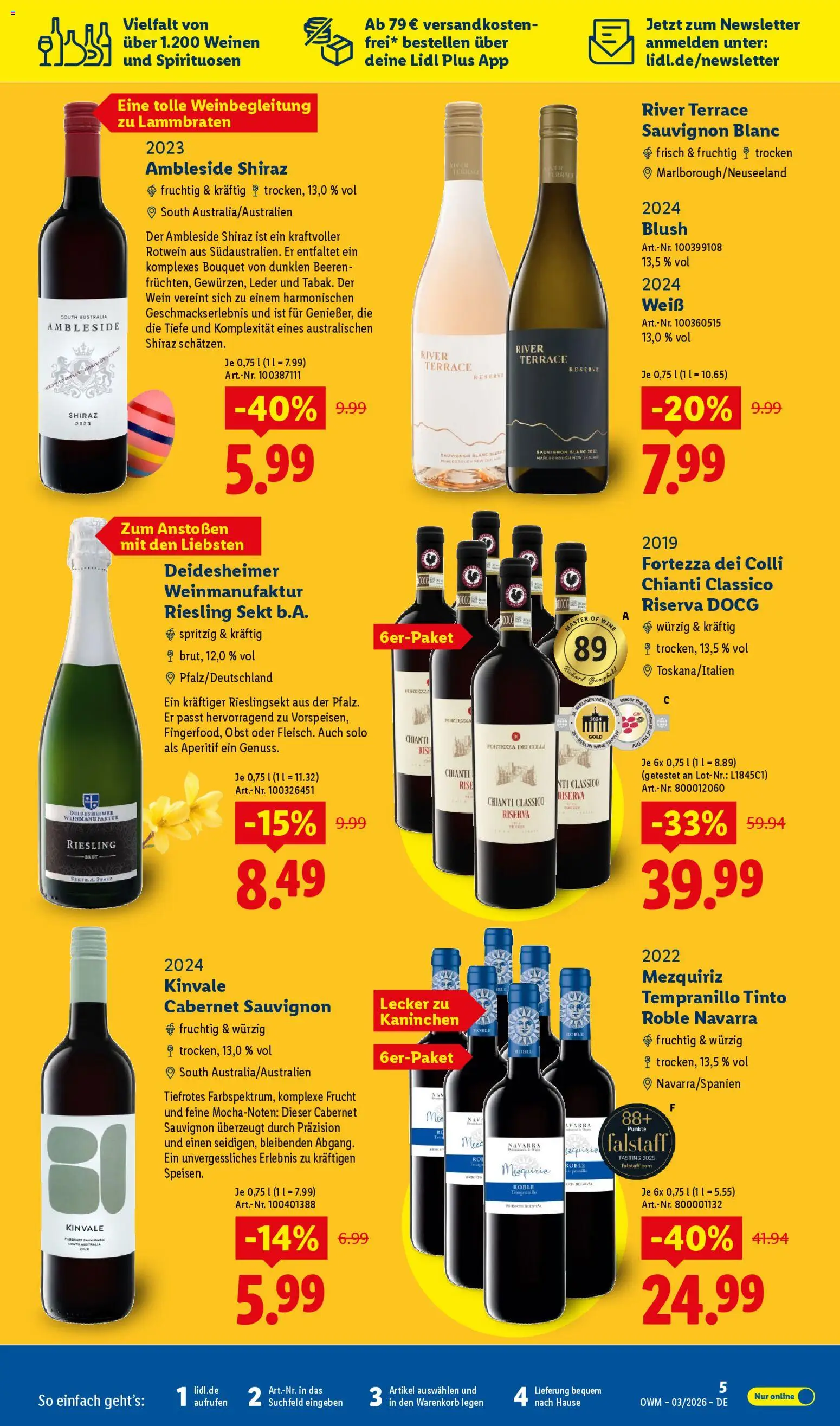 Lidl Německo leták - März od 01.03.2026 | Strana: 5 | Produkty: Sekt, Cabernet Sauvignon, Riesling