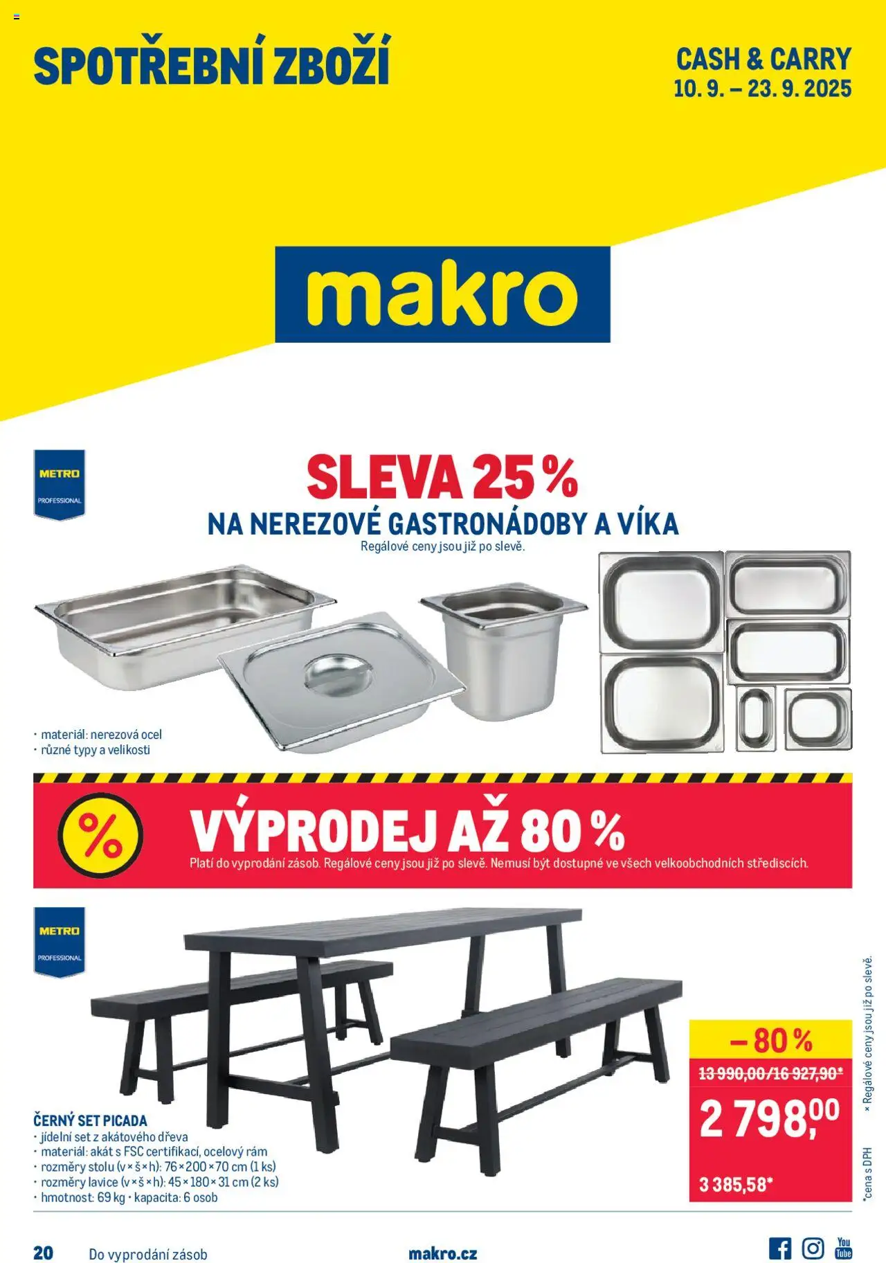 Makro leták - Spotřební zboží od 10.09.2025 | Strana: 1 | Produkty: Jídelní set, Lavice