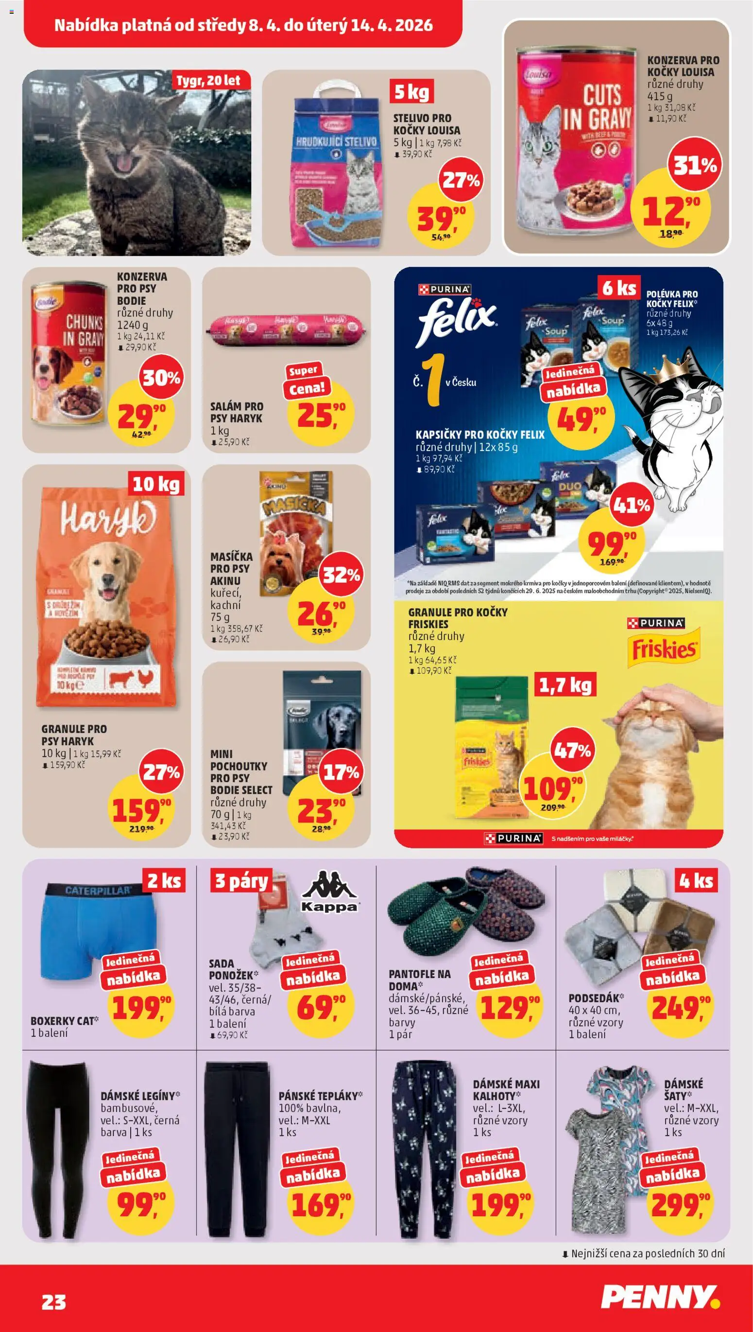 Penny Market leták od 08.04.2026 | Strana: 23 | Produkty: Felix, Boxerky, Granule pro psy, Granule pro kočky