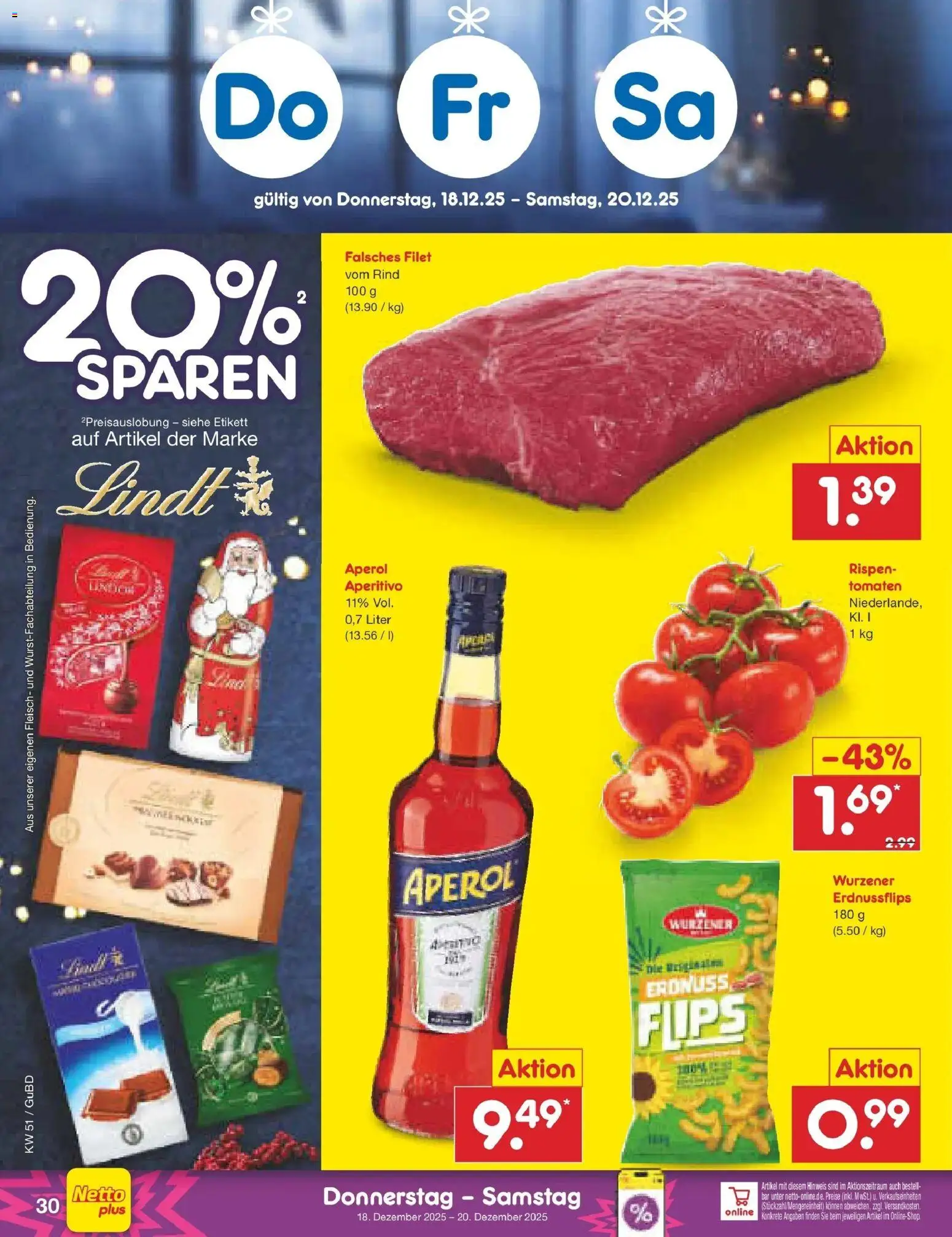 Netto Marken-Discount prospekt Augustusburg	 – gültig ab 15.12.2025 | Seite: 38 | Produkte: Tomaten, Aperol, Lindt, Fleisch