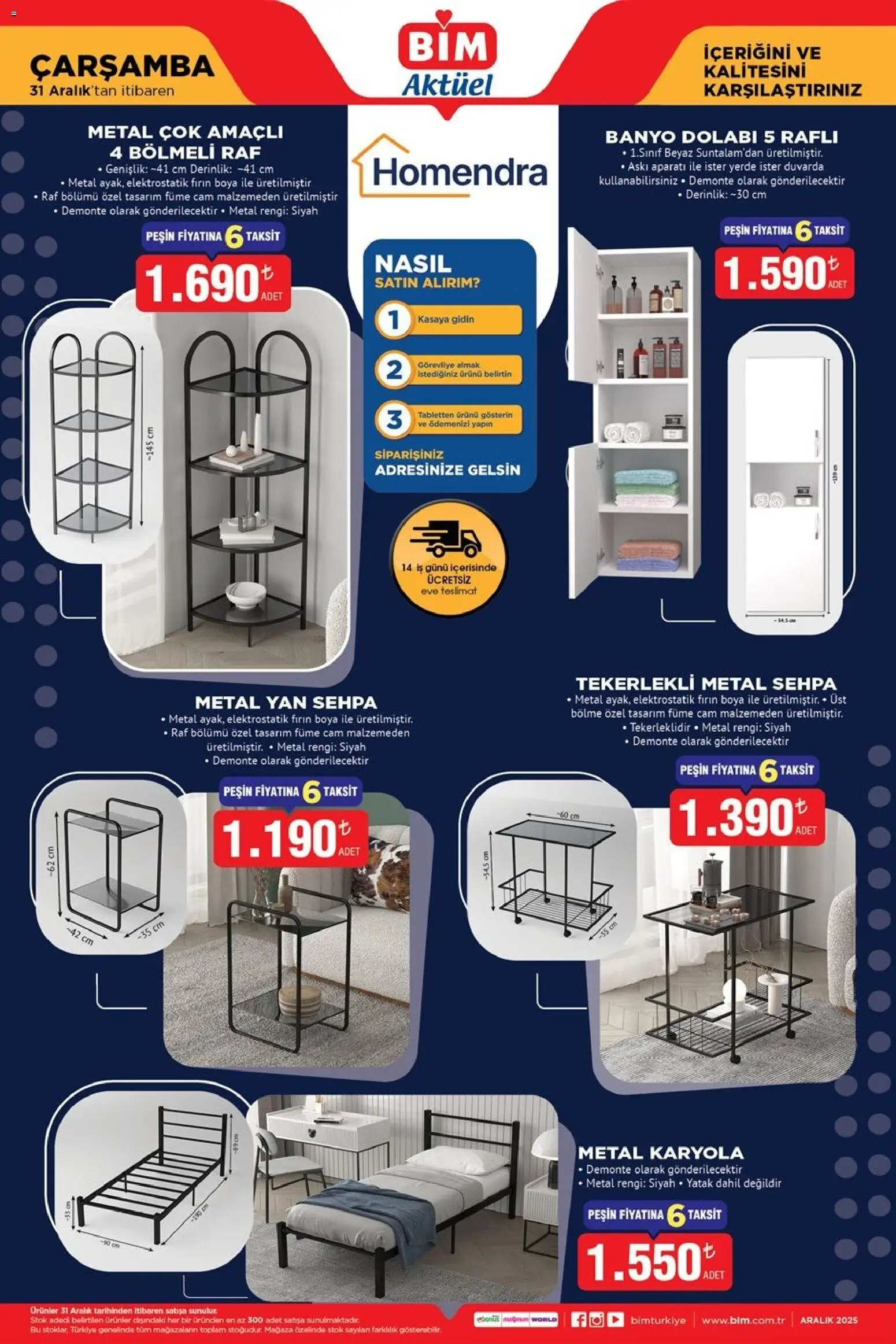 BİM Katalog Çarşamba - 31.12.2025 tarihinden itibaren geçerlidir | Sayfa: 1 | Ürünler: Yatak, Askı, Banyo, Karyola