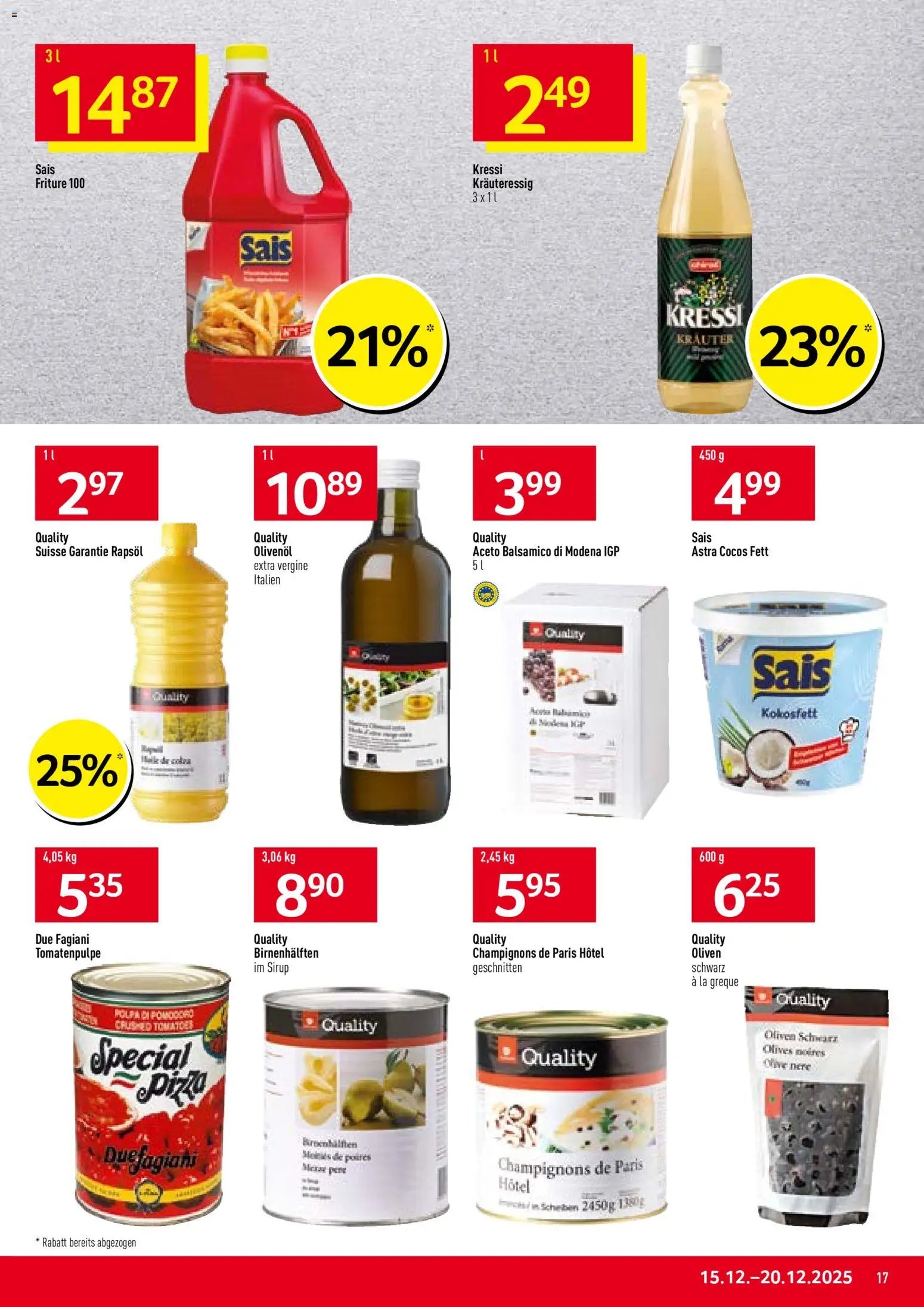 Prodega Aktionen – gültig ab 15.12.2025 | Seite: 17 | Produkte: Balsamico, Rapsöl, Sirup, Champignons