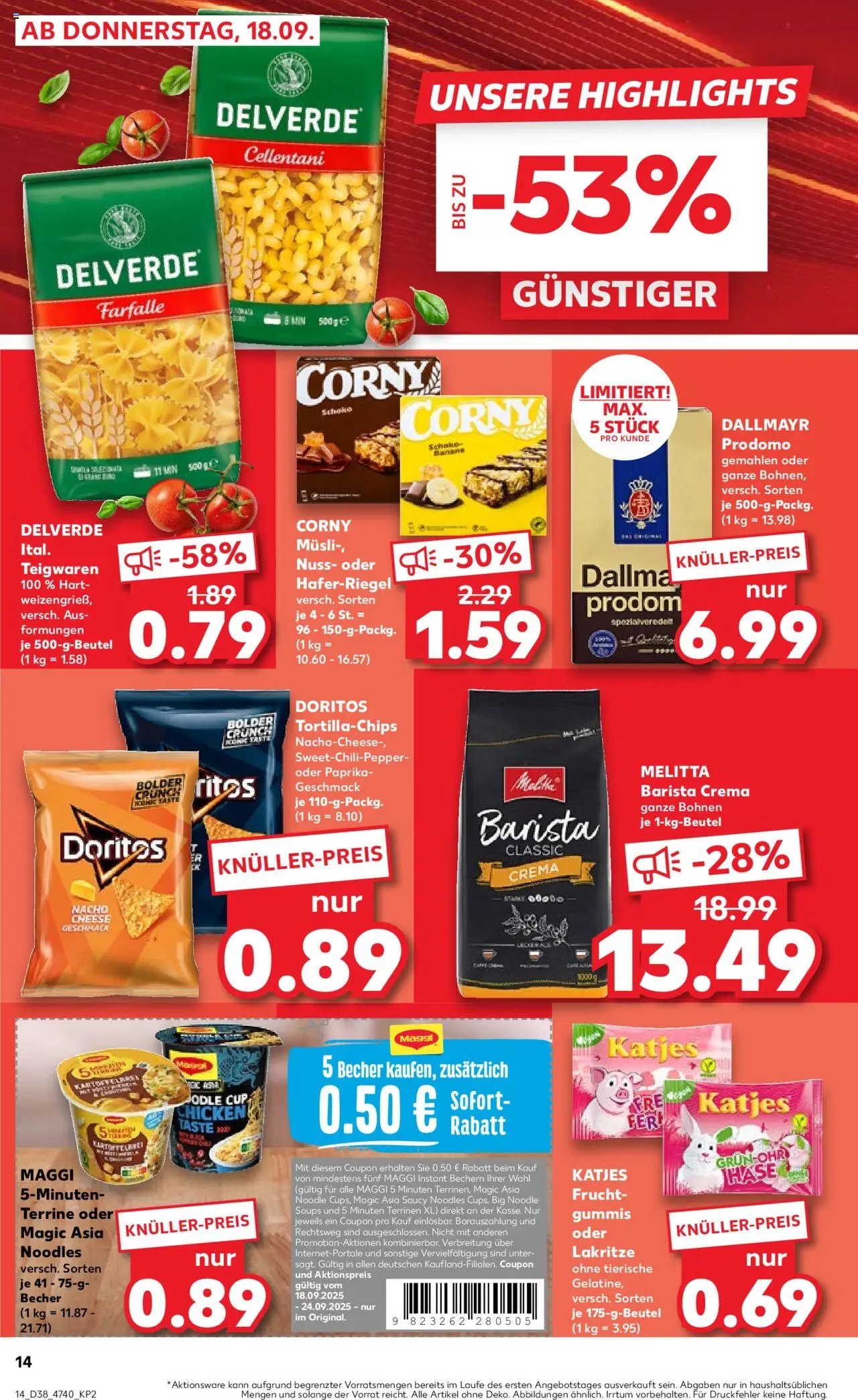 Kaufland prospekt Hannover	 – gültig ab 21.09.2025 | Seite: 14 | Produkte: Musli, Maggi, Katjes, Dallmayr prodomo