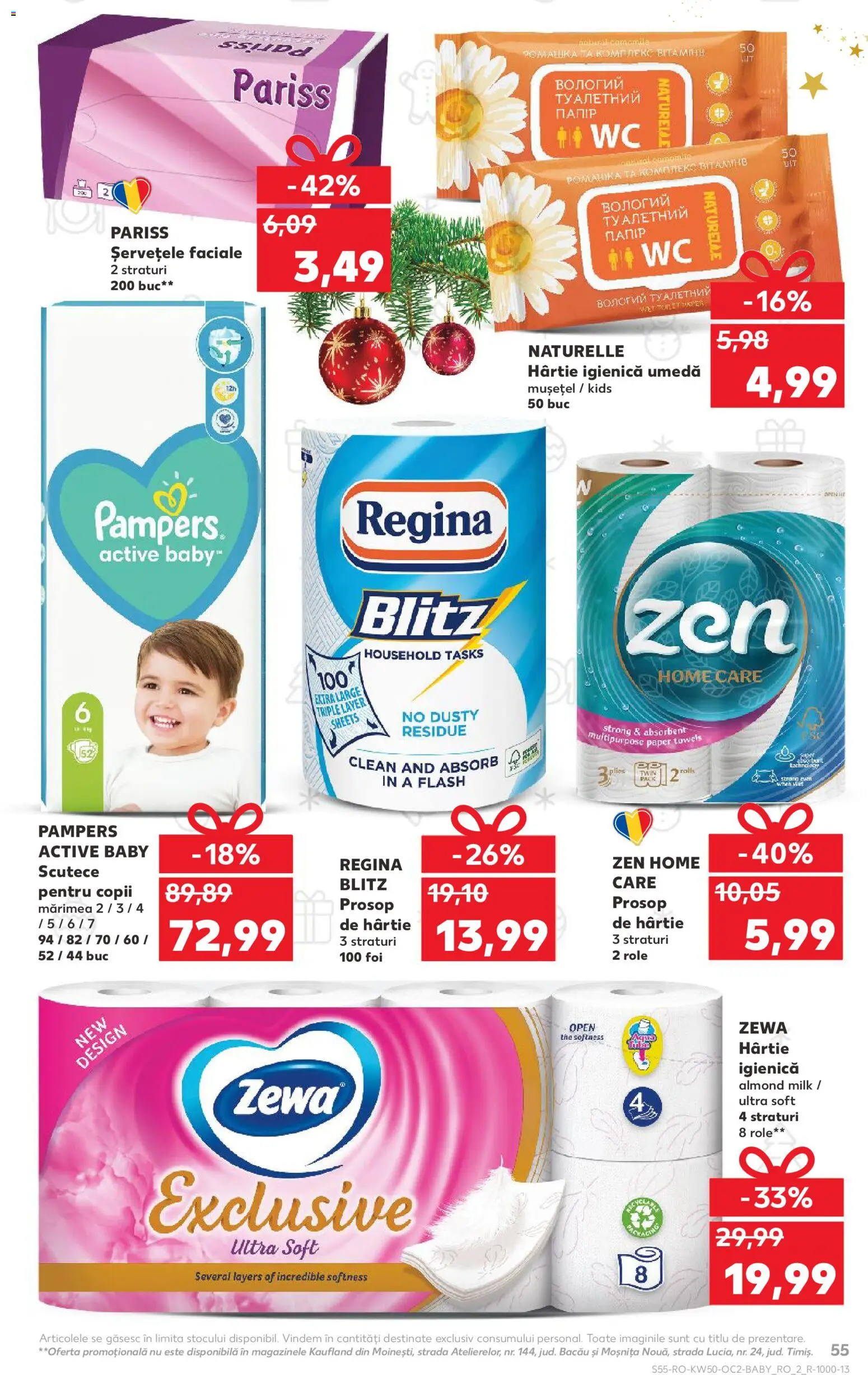 Kaufland RO akciós ujság - amely érvényes a következő dátumtól: 10.12.2025 | Oldal: 55 | Termékek: Pampers, WC