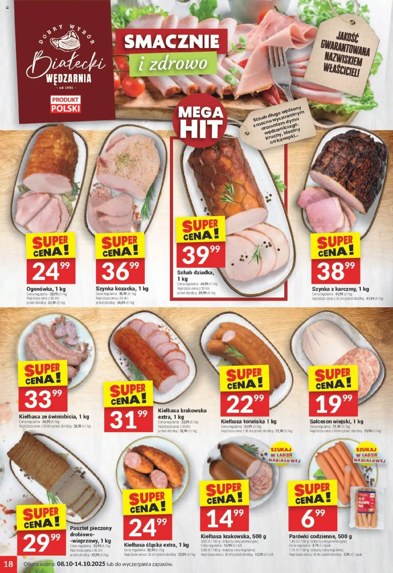 Twój Market Gazetka od 08.10.2025 | Strona: 18 | Produkty: Kiełbasa, Parówki, Kiełbasa krakowska, Kiełbasa śląska