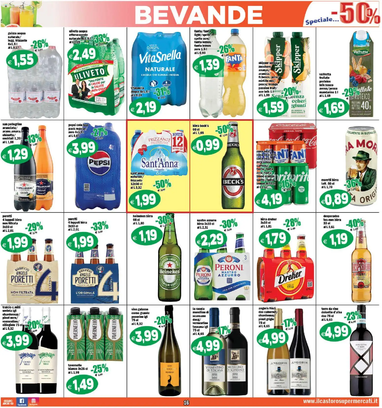 Volantino Il Castoro del 26.01.2026 | Pagina: 16 | Prodotti: Birra, Pepsi, Pecorino, Coca Cola Zero