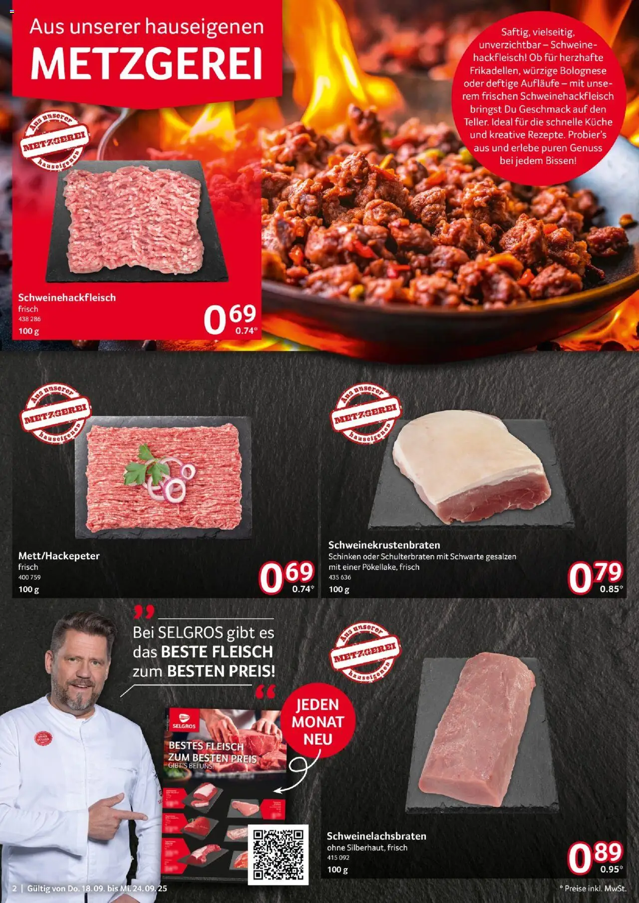 Selgros Prospekt 	 – gültig ab 18.09.2025 | Seite: 2 | Produkte: Küche, Schinken, Fleisch, Hackfleisch