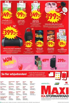 HÖGTALARE PARTY BOOMBOX, Nedis. Bärbar bluetooth-högtalare på 120 W (2x 60 W) toppeffekt som ger fylligt ljud med kraftfull bas. 3600 mAh-batteri -för 6 timmars oavbruten musik på en enda laddning. Inbyggd mikrofon - för handsfreesamtal. - Förhandsvisning av reklamblad från butik ICA Maxi aktuell från 27.04.2026 | Sida: 16