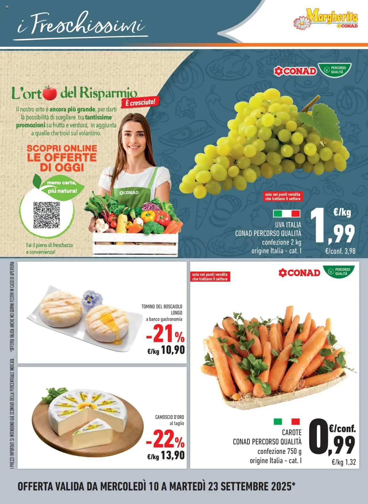 Volantino Conad del 10.09.2025 | Pagina: 16 | Prodotti: Frutta, Carote, Uva, Tomino