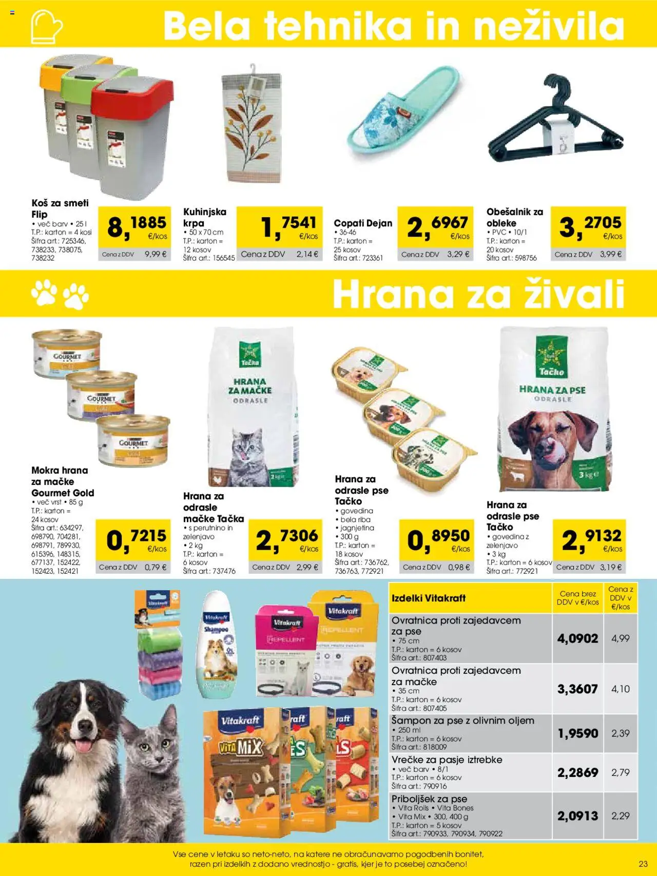 Tuš katalog cash & carry trgovec │ velja od 01.09.2025 | Stran: 23 | Izdelki: Hrana za mačke, Kos, Sampon, Koš za smeti