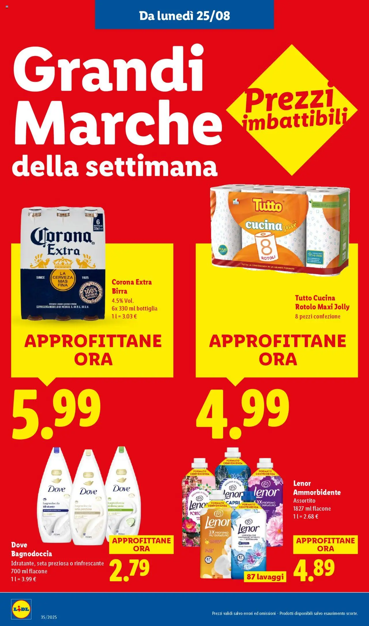 Volantino Lidl del 25.08.2025 | Pagina: 16 | Prodotti: Birra, Ammorbidente, Lenzuola, Profumo