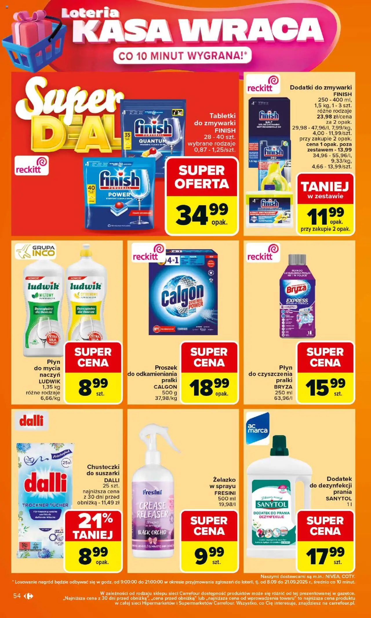 Carrefour Gazetka od 15.09.2025 | Strona: 54 | Produkty: Tabletki finish, Płyn do czyszczenia pralki, Finish, Sól