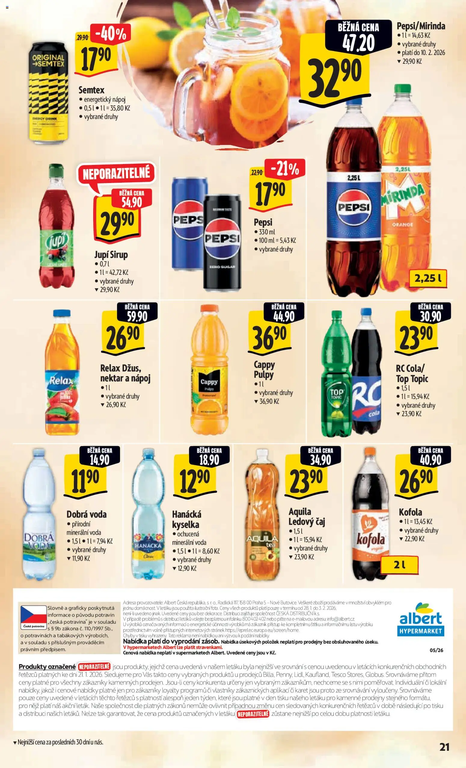 Albert leták - Hypermarket od 28.01.2026 | Strana: 28 | Produkty: Dobrá voda, Energetický nápoj, Mirinda, Semtex