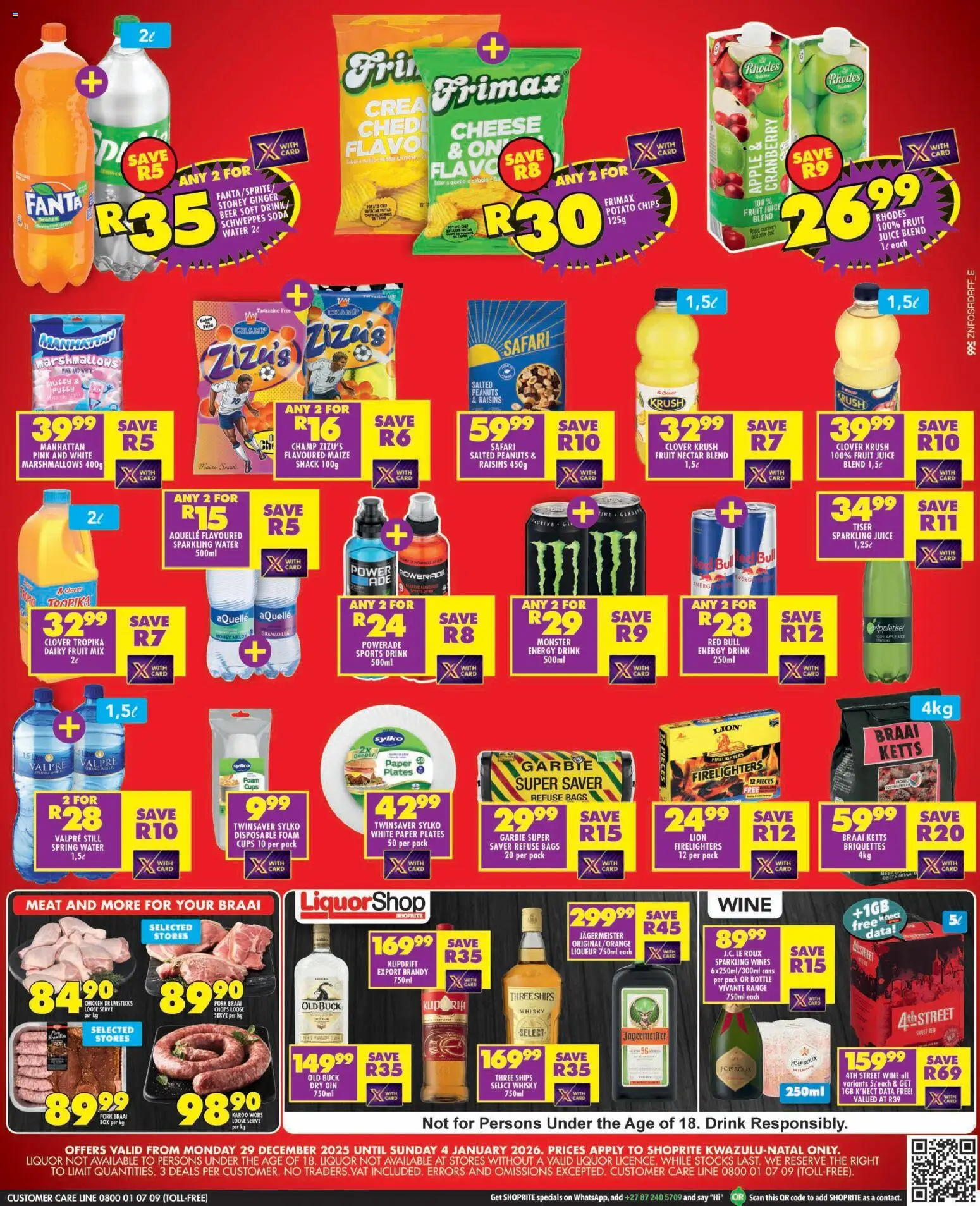 New Shoprite catalogue – valid from 29.12.2025 | Page: 2 | Products: Brandy, Wine, Raisins, Water